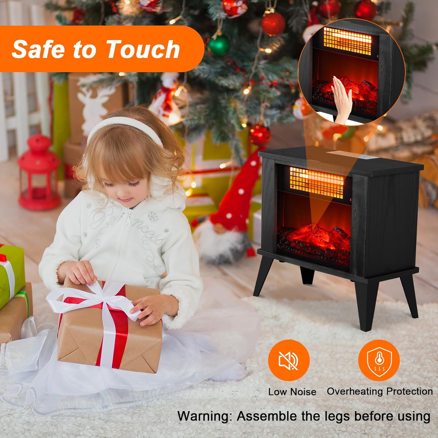 ROVSUN Electric Fireplace Stove 15W Realistic Flame Adjustable Heating
