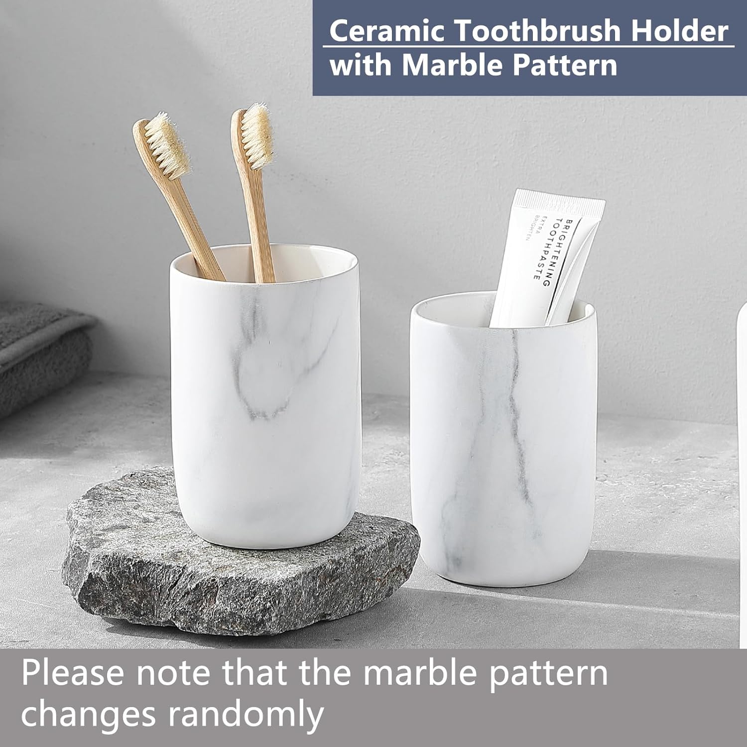 White Marble Ceramic Toothbrush Holder with Pattern