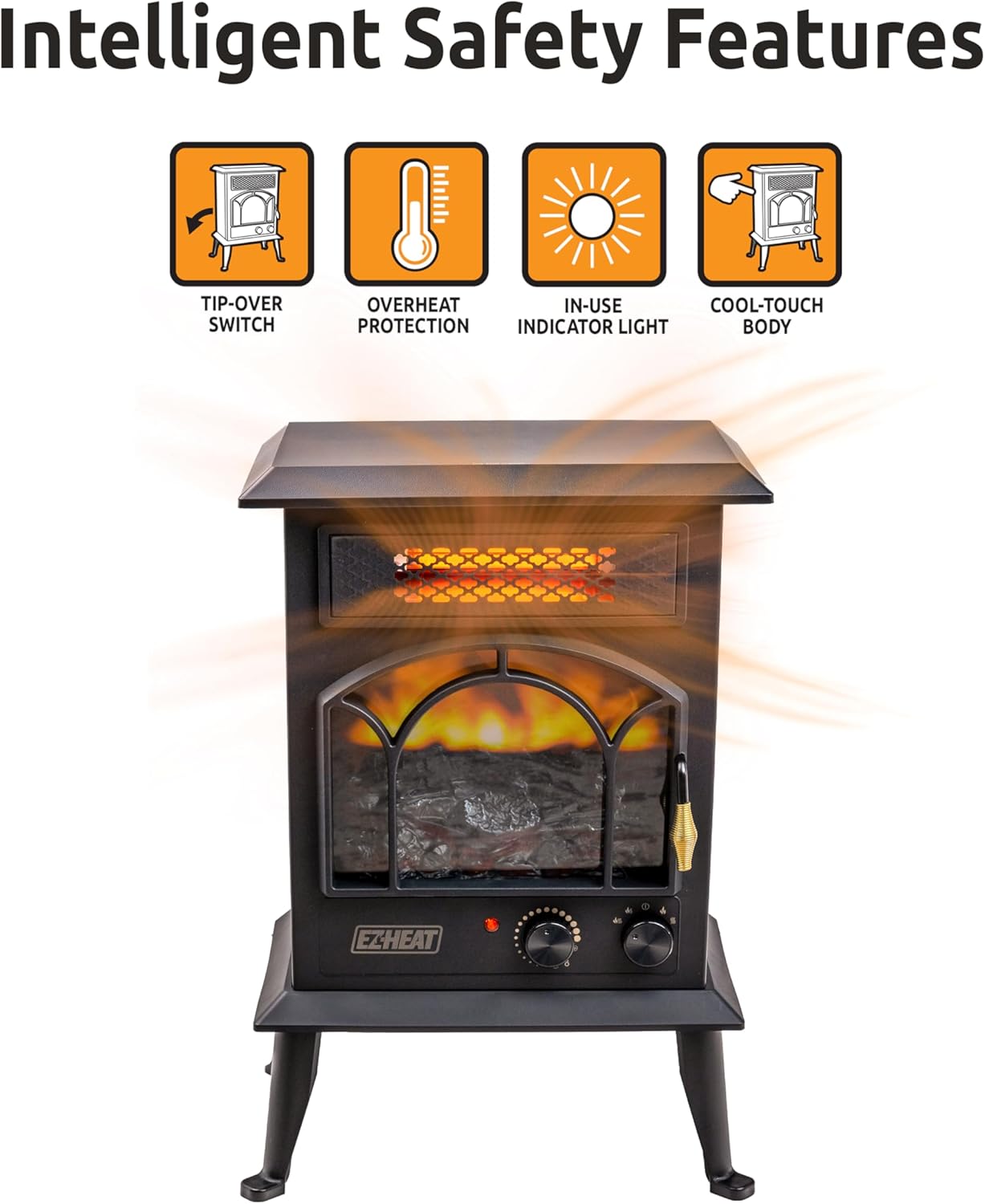 EZ-HEAT Electric Fireplace Heater with Flame Effect and Dual Heat Settings