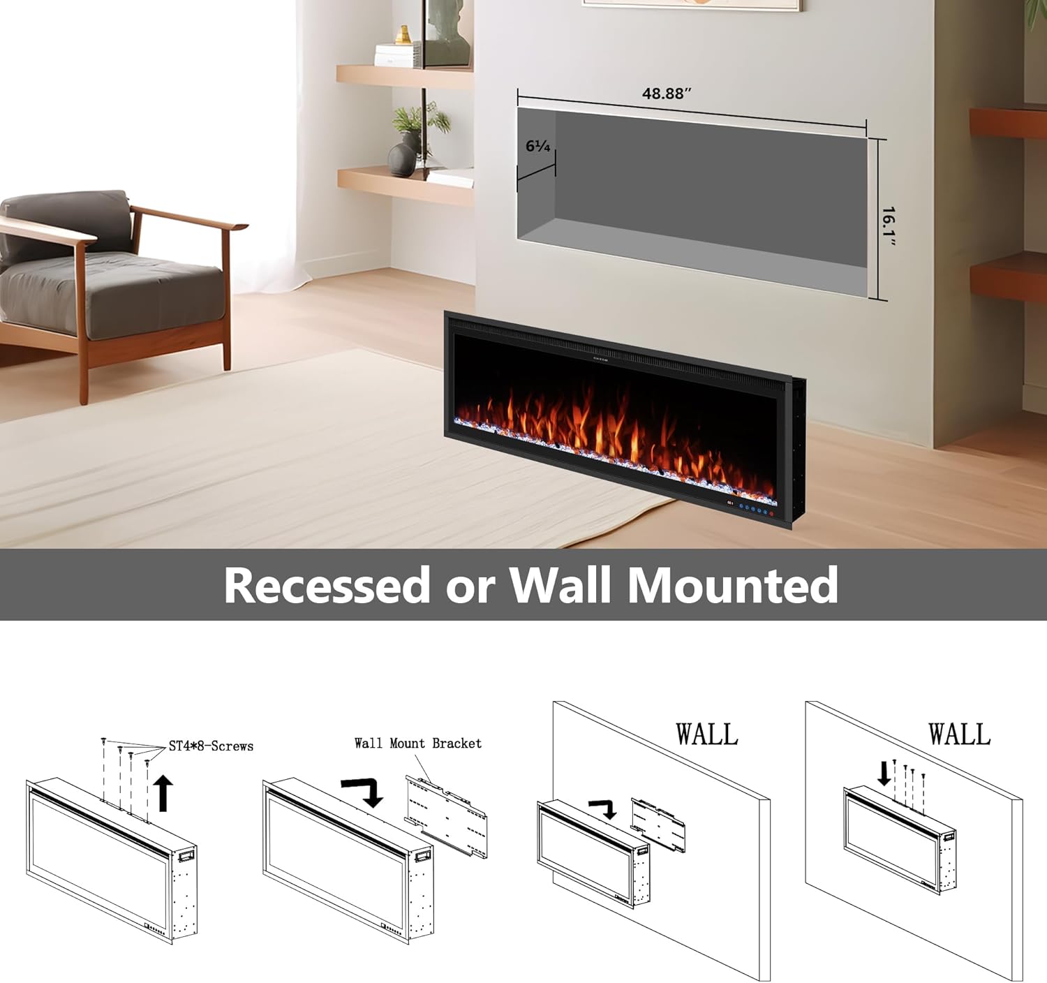 Benrocks 50 Smart WiFi Electric Fireplace Insert