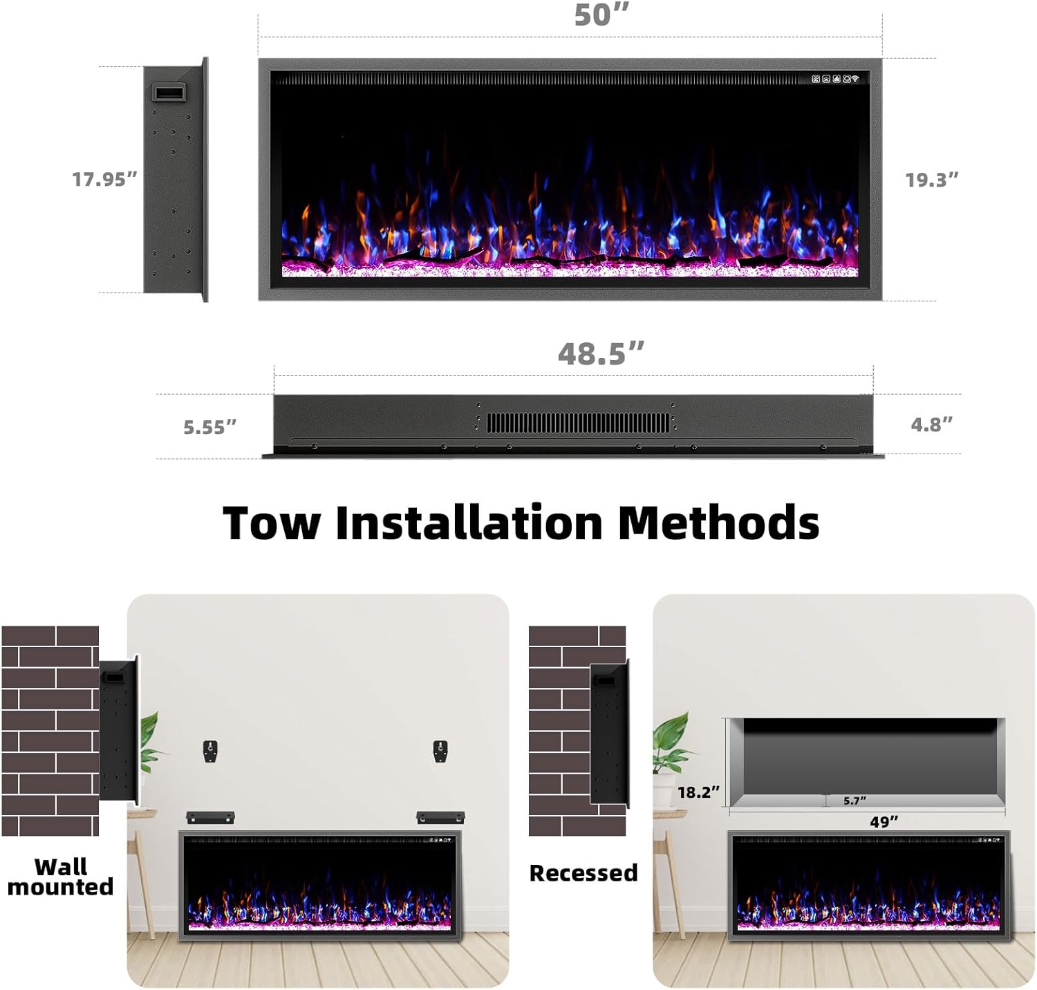 Kucreiheat 50 Inch Electric Fireplace with Remote Control