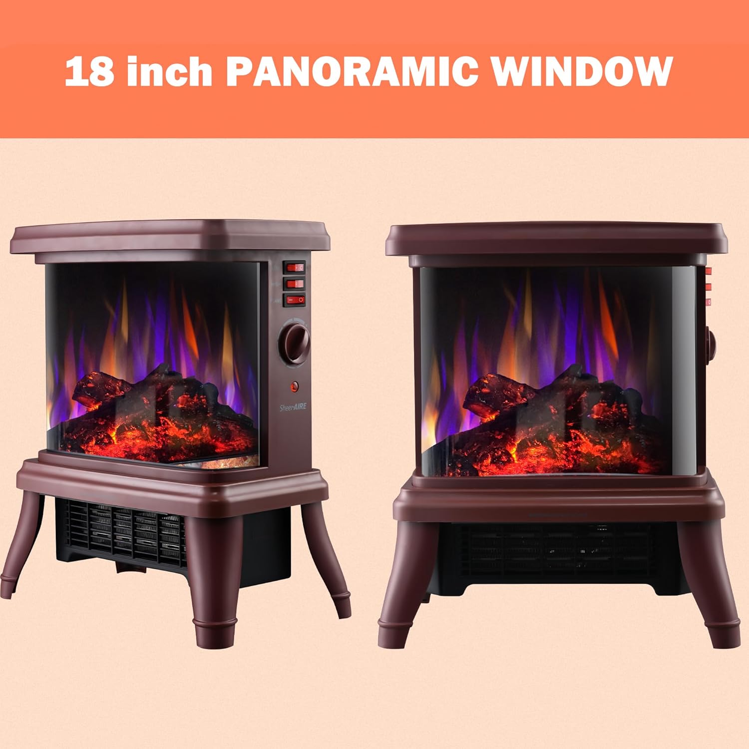 SheerAIRE 18 Electric Fireplace with Flame Effect and 3-Speed Heating