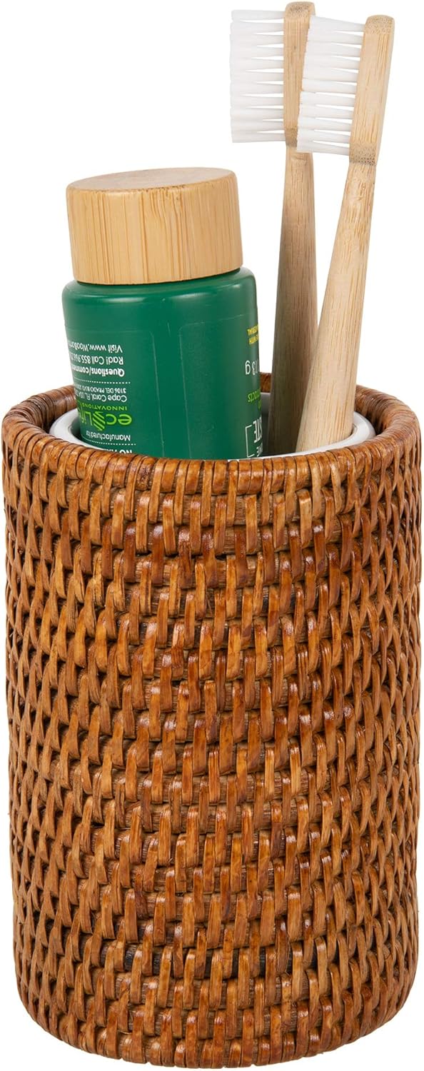 Kouboo La Jolla Rattan Toothbrush Holder Honey-Brown