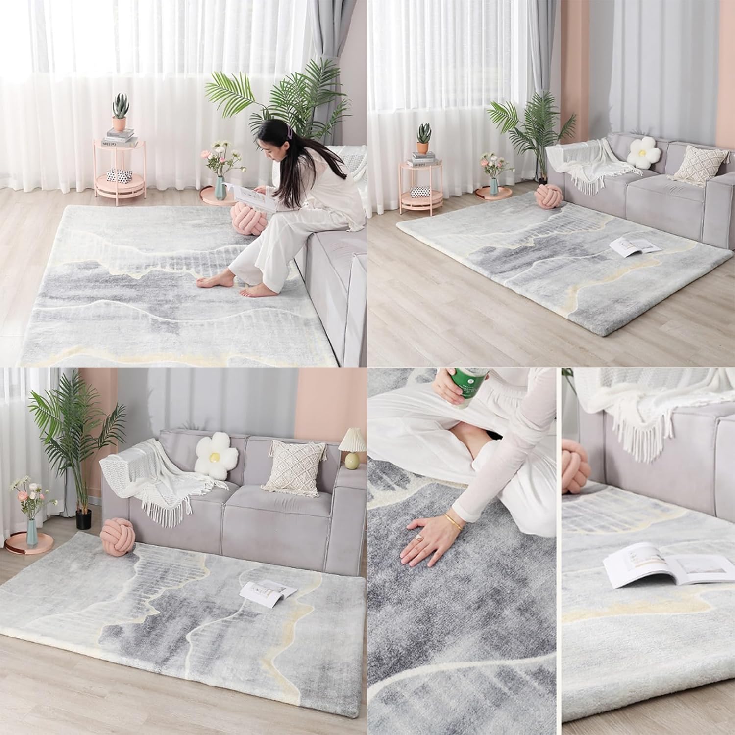 Modern Machine Washable Heated Area Rug with Timer
