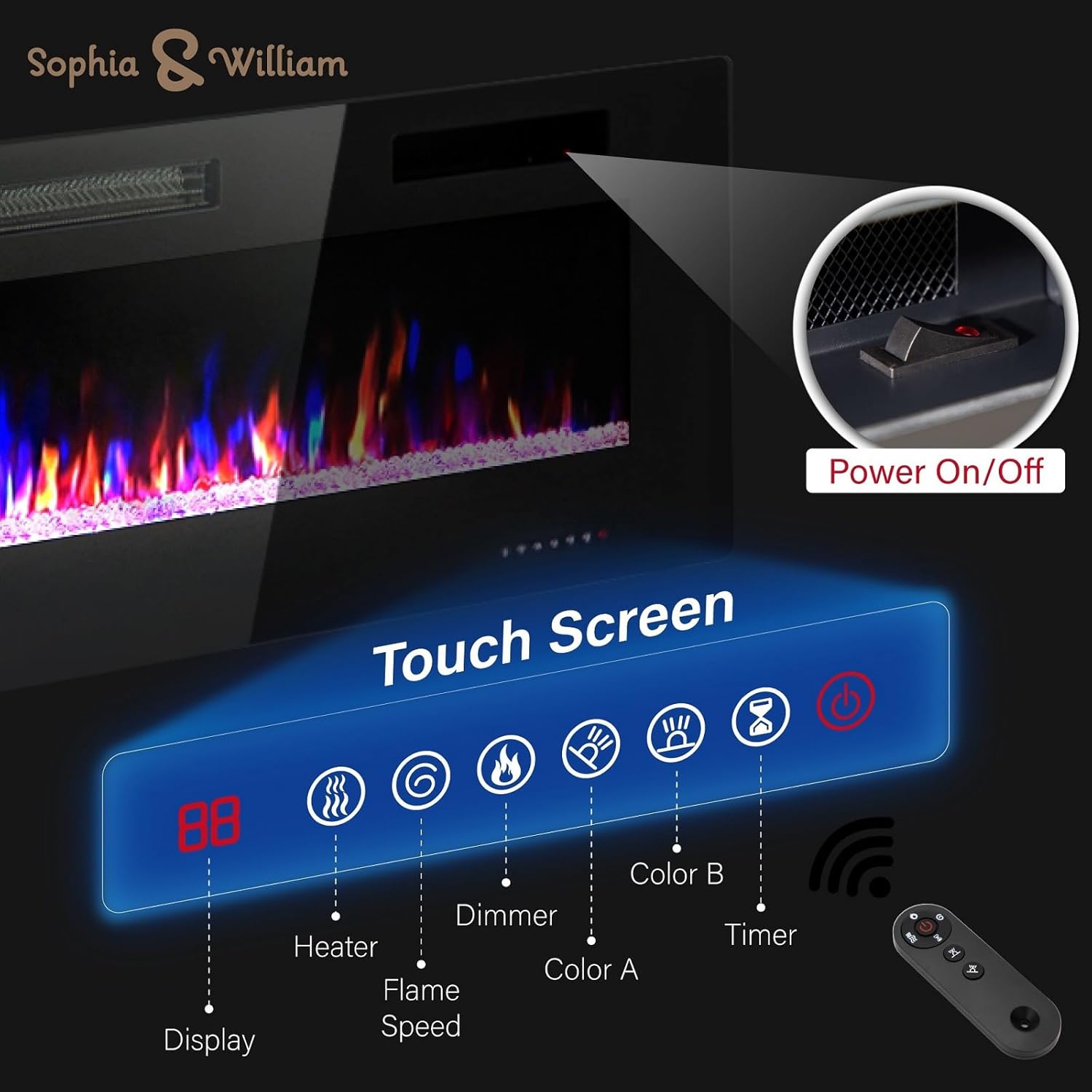 Sophia William 72 Inch Electric Fireplace with Remote Control 1