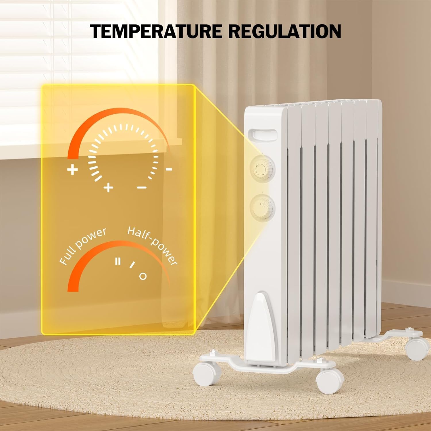 Eueiriup 1500W Electric Wall Heater with Thermostat and Wheels