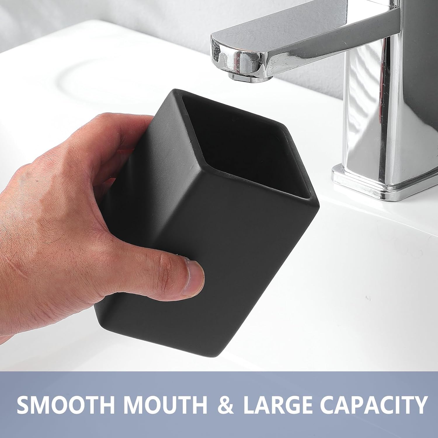 Ceramic Black Square Toothbrush Holder for Bathroom