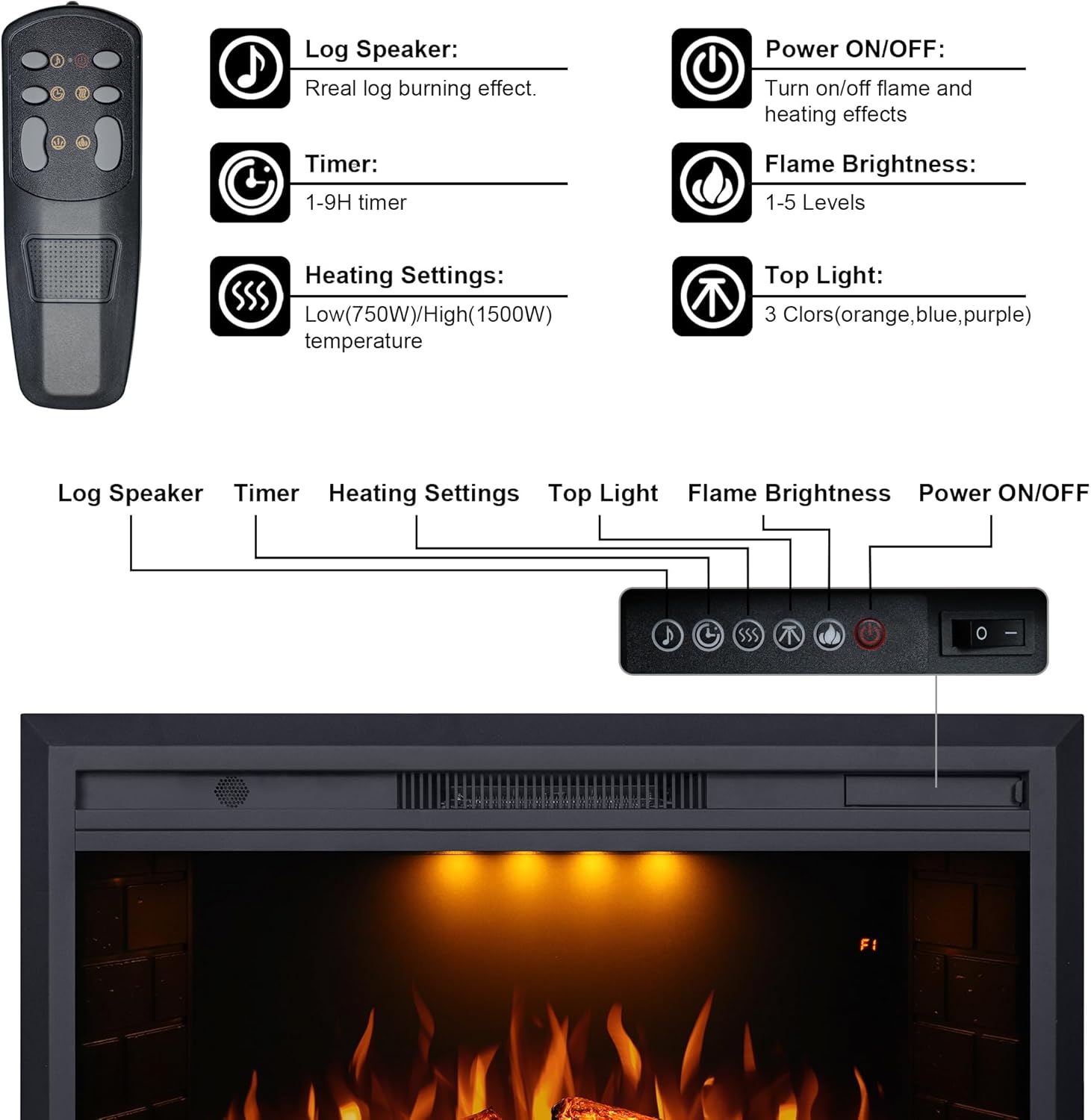 Valuxhome Electric Fireplace with Fire Crackling Sound and Overheating Protection