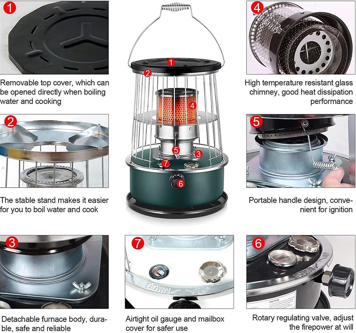DUTIL Mini Kerosene Stove 6L 4 Wicks Smokeless Space Heater
