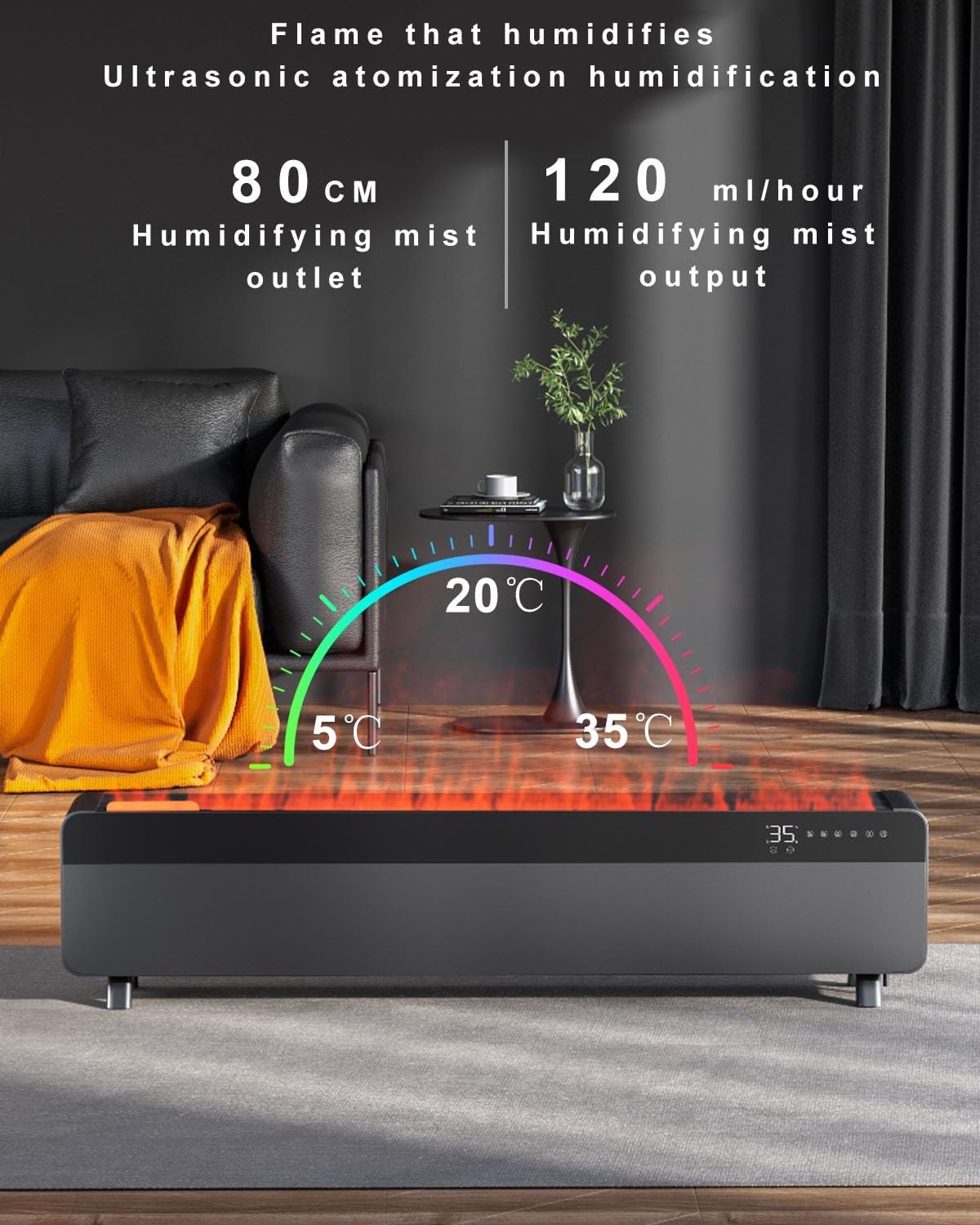 HSPLXYT Baseboard Heater with Humidifier and 5D Flame