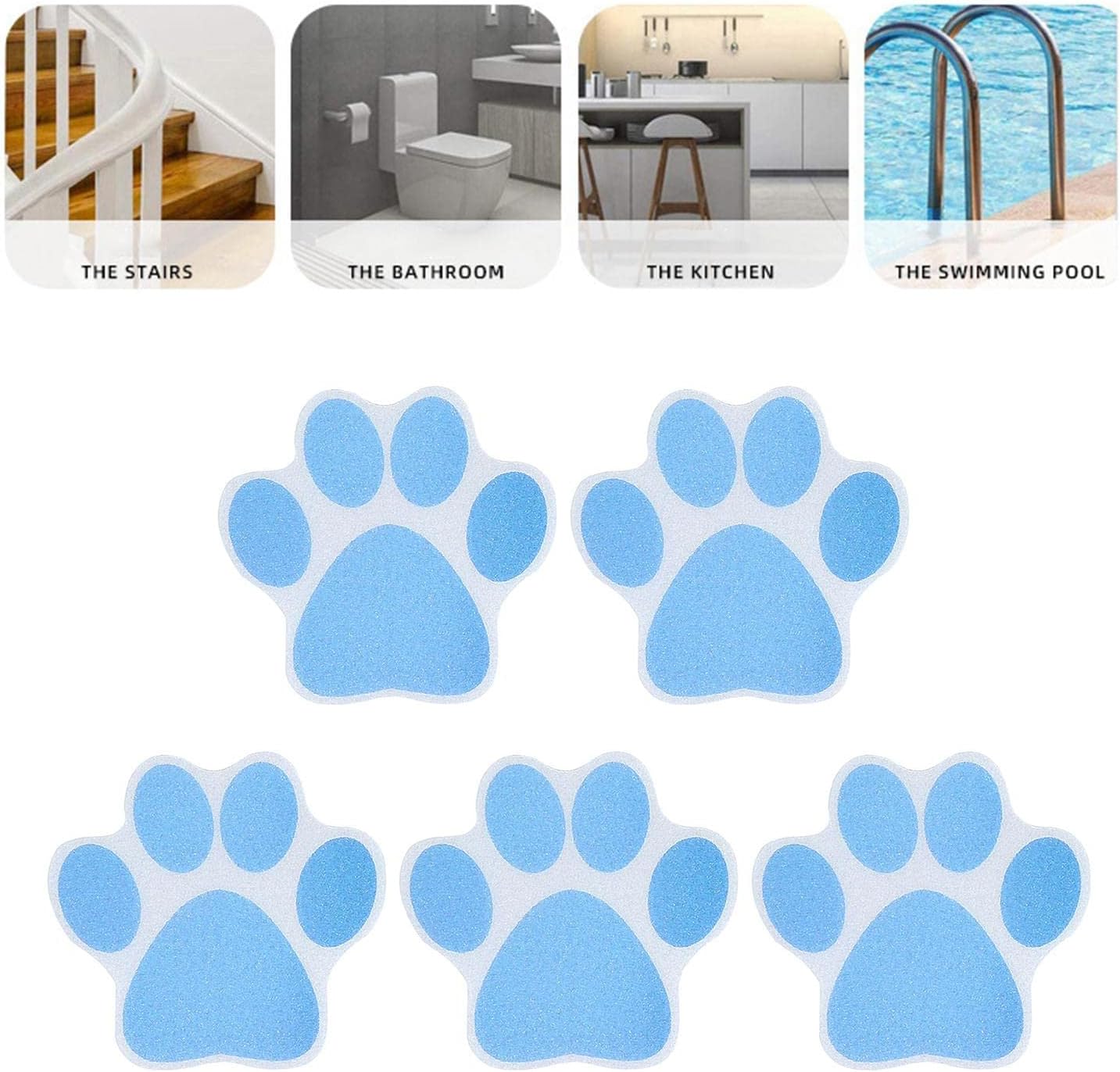 10pcs Nonslip Dog Paw Bathtub Stickers - Blue