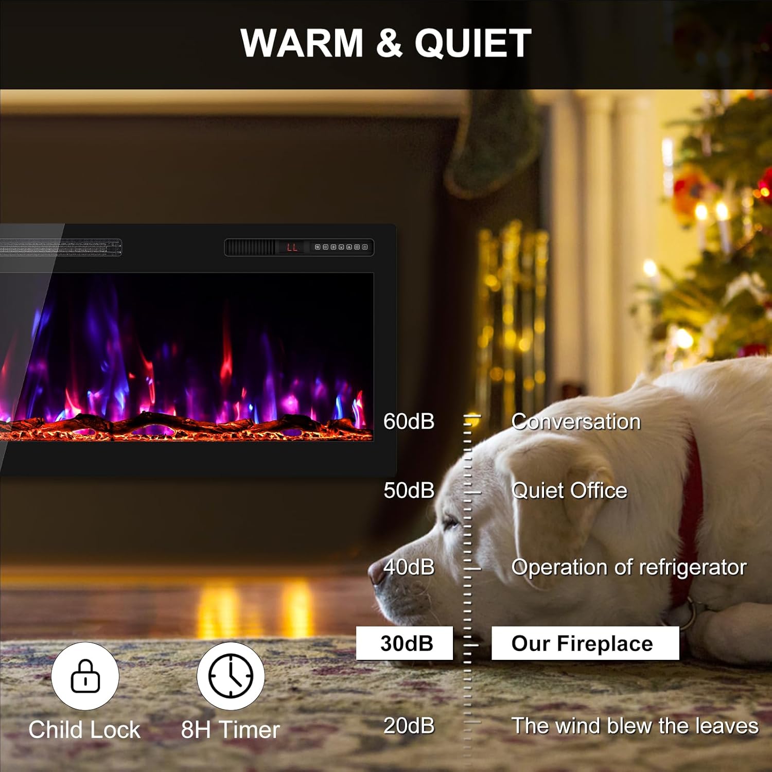 BREEZEHEAT 36 Inch Electric Fireplace with Log