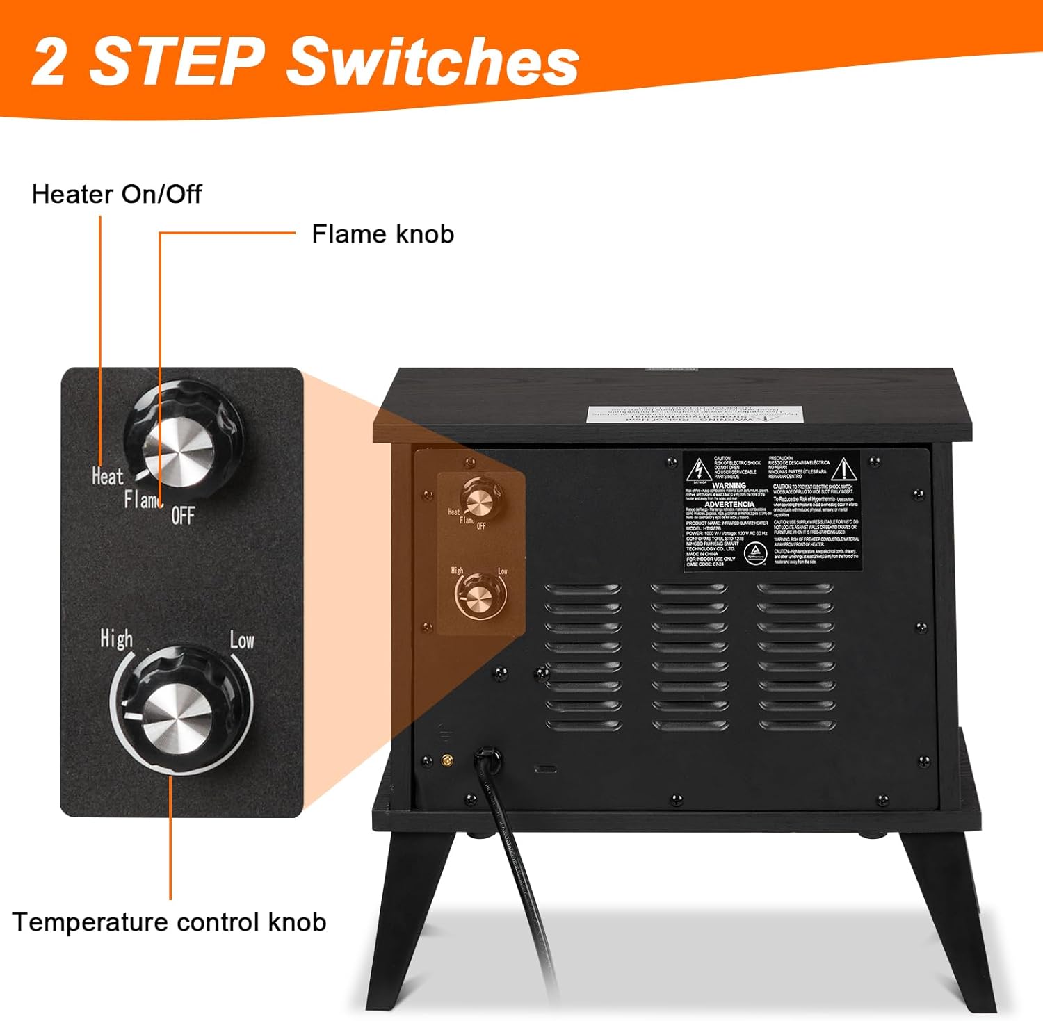 ROVSUN Electric Fireplace Stove 15W Realistic Flame Adjustable Heating