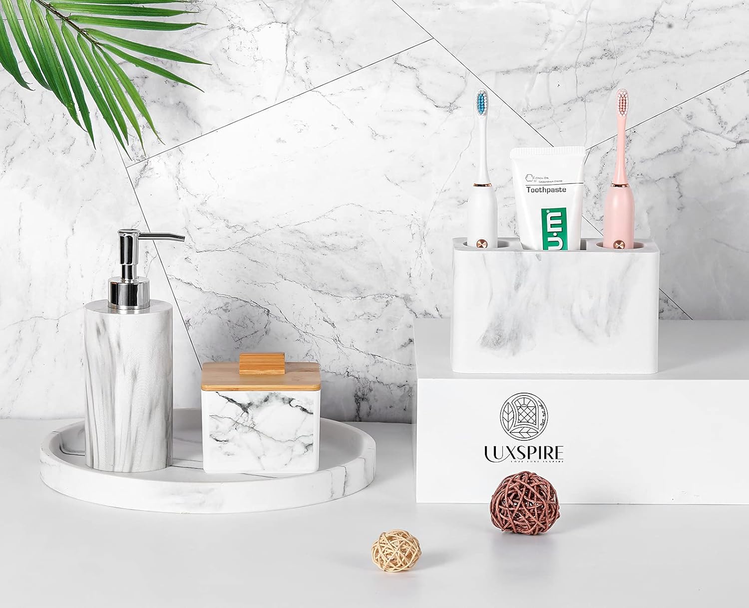 Luxspire Toothbrush Holder with Drain 3 Slots Gravel White