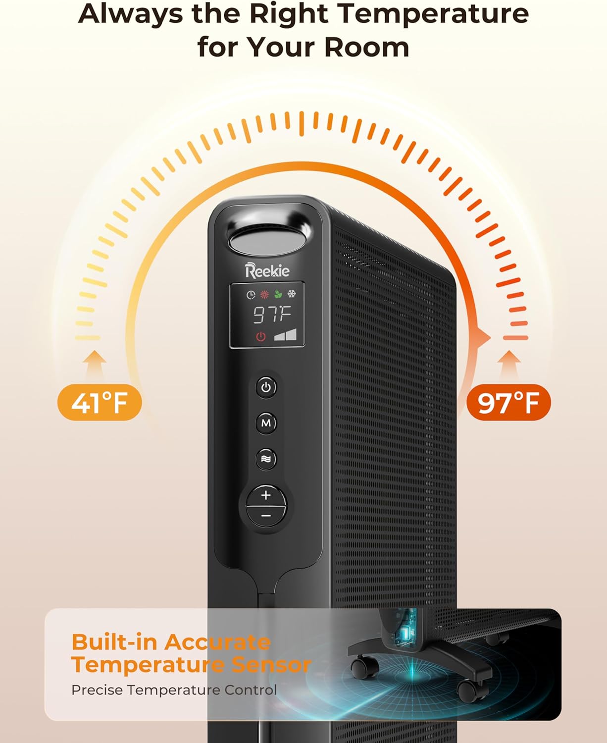 Reekie 1500W Electric Space Heater with Smart Thermostat and Remote Control