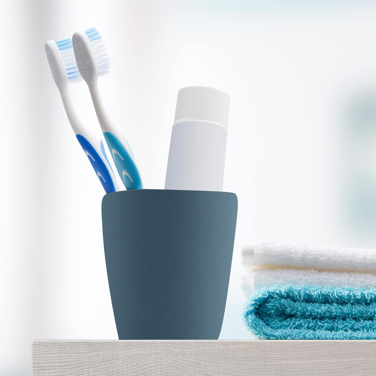 VOCOSTE 2Pcs Bathroom Toothbrush Cups Deep Blue Pink