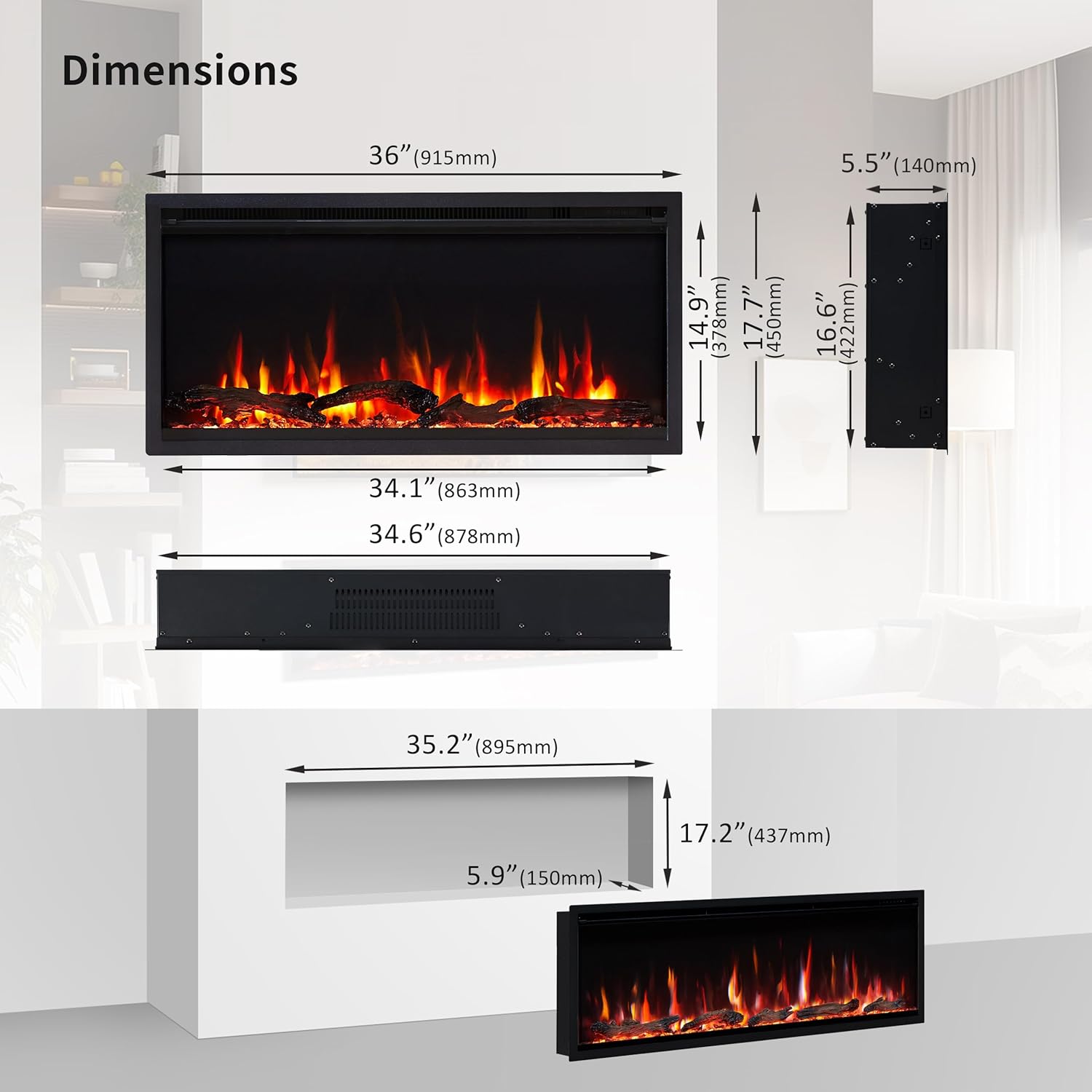 PuraFlame Herman 36 Inch Smart Electric Fireplace