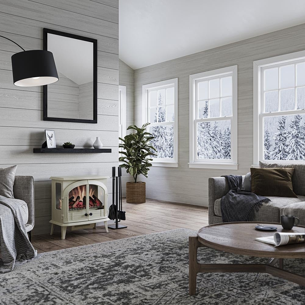 Modern Ember Harlowe Electric Fireplace in Cream