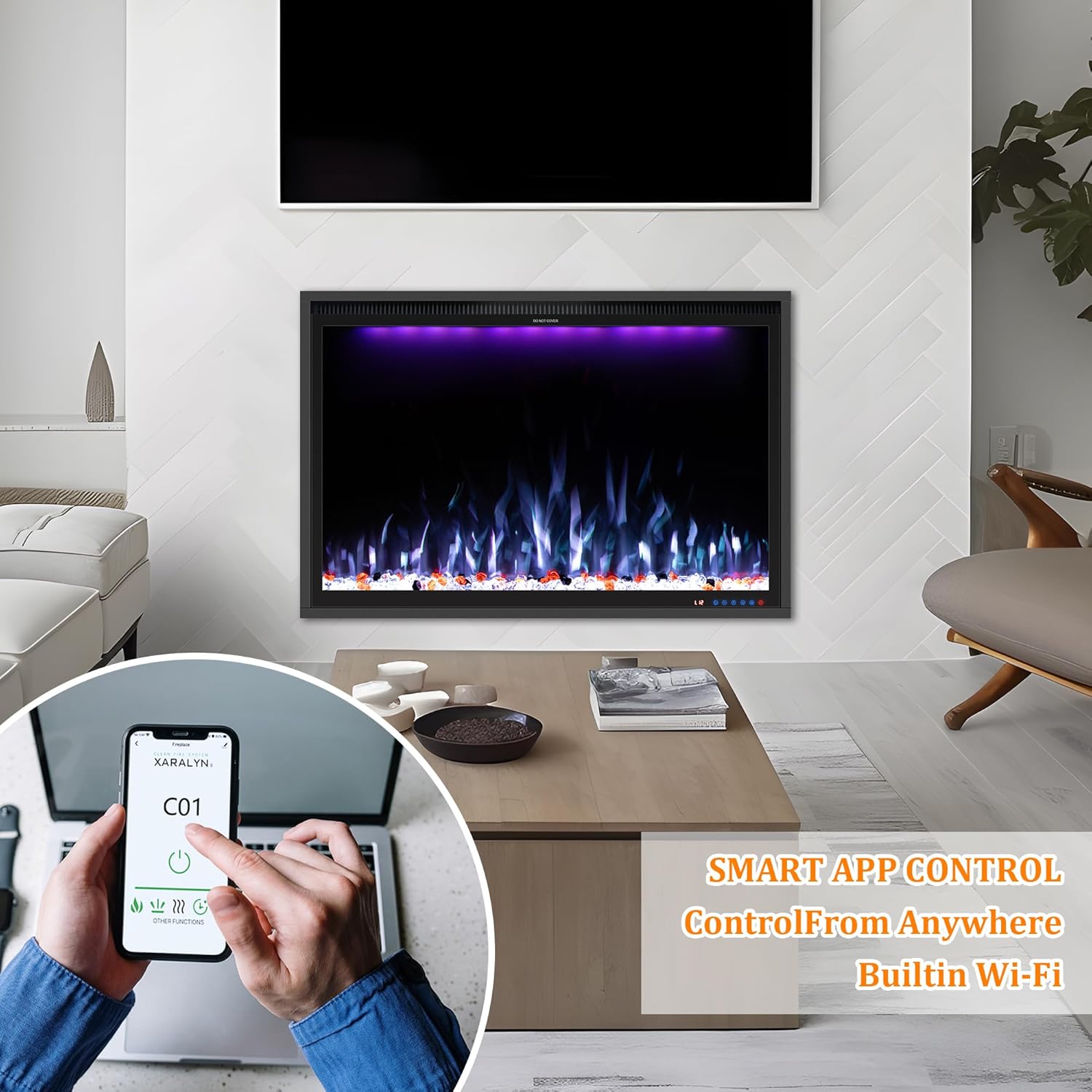 Benrocks 40 Smart Electric Fireplace Insert - Black