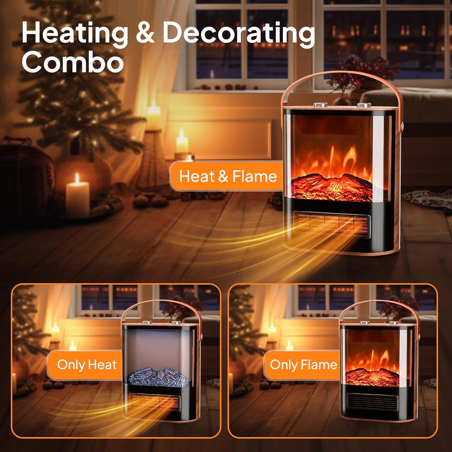 ROVSUN 1500W Electric Fireplace with Realistic Flame 16H Portable Heater