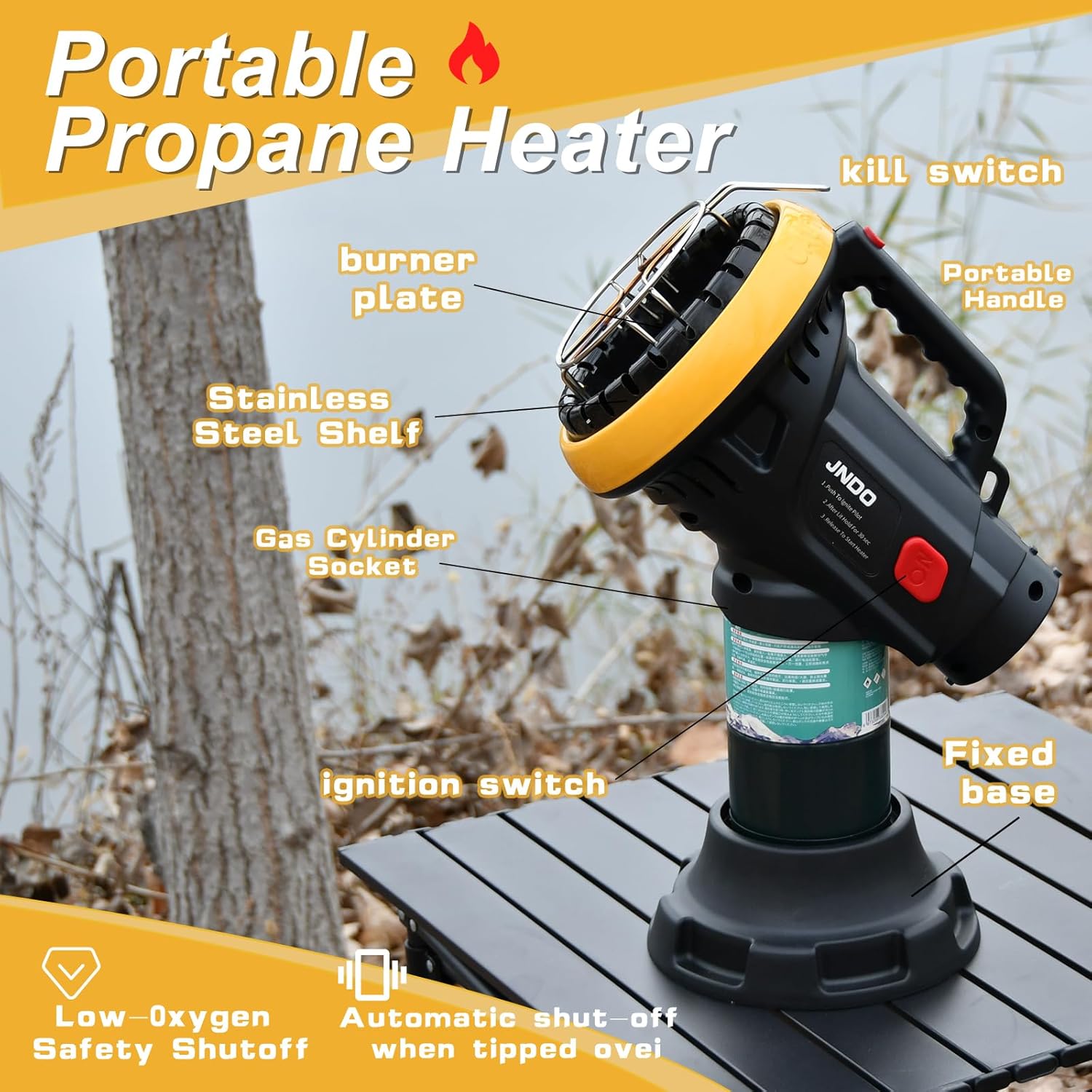 JNDO Portable Propane Heater 4000-BTU Camping Fishing Outdoor Indoor