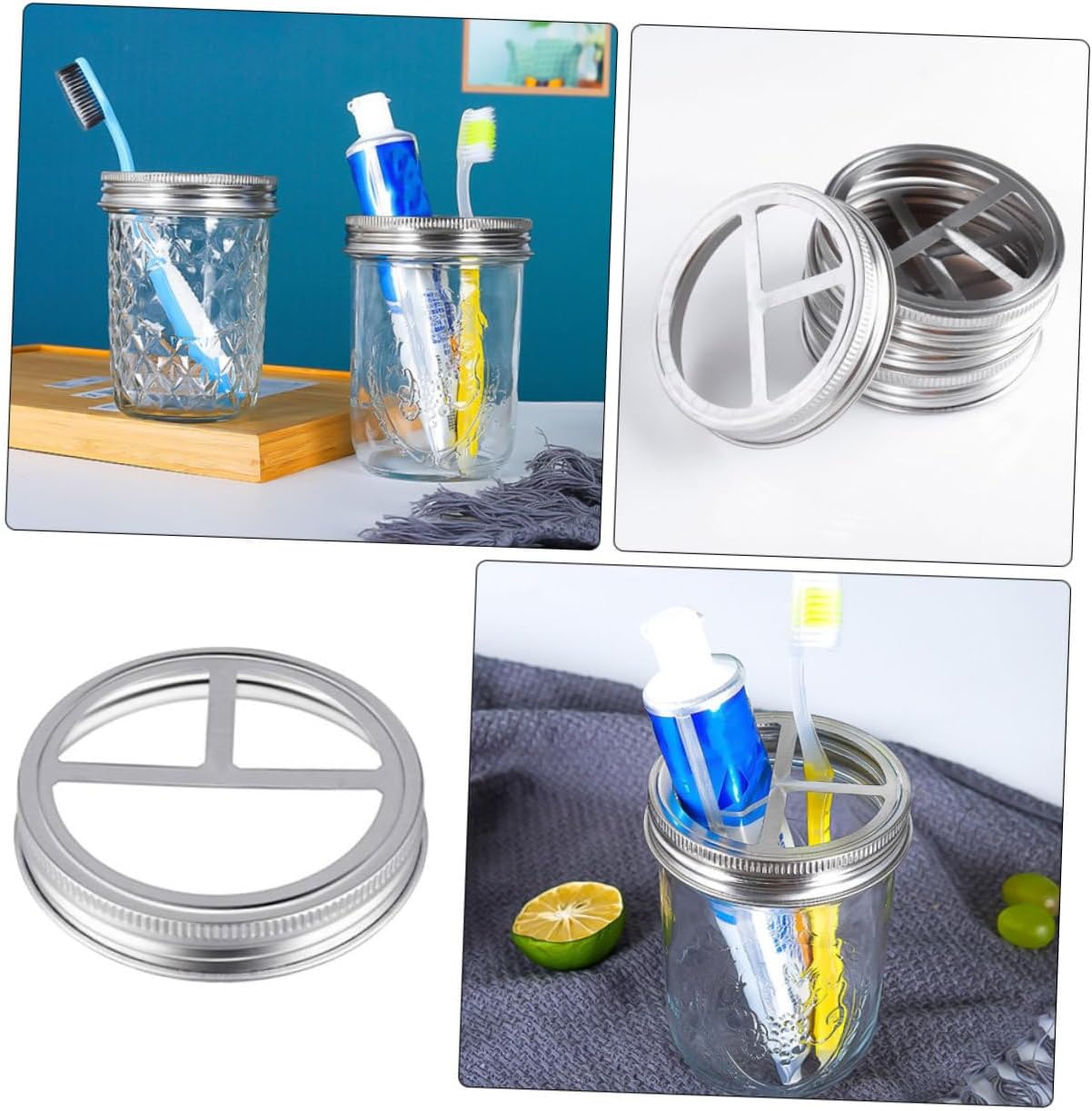 BUGUUYO 5Pcs Wide Mouth Jar Toothbrush Holder Lid