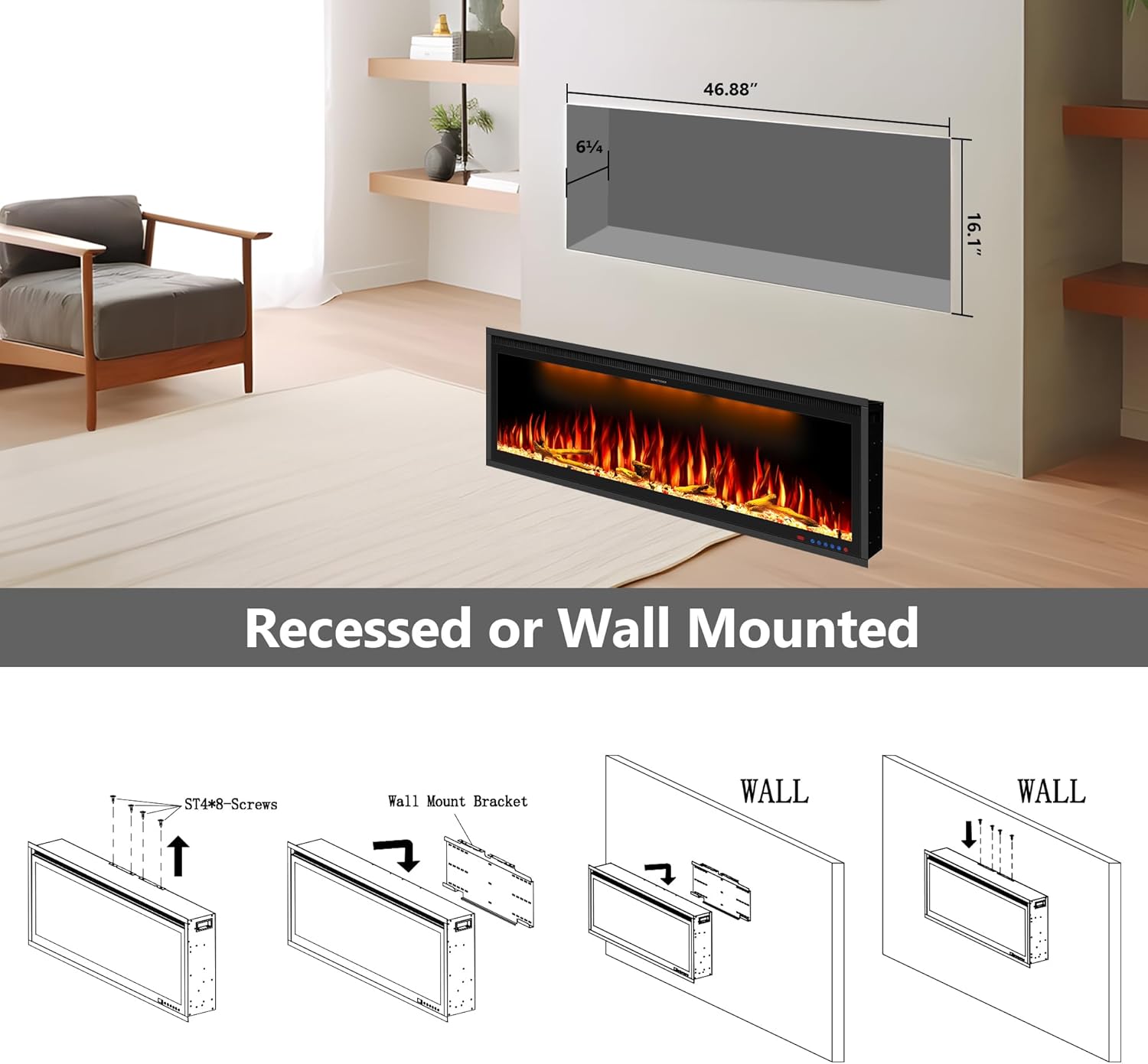 Benrocks 48 Smart WiFi Electric Fireplace Insert