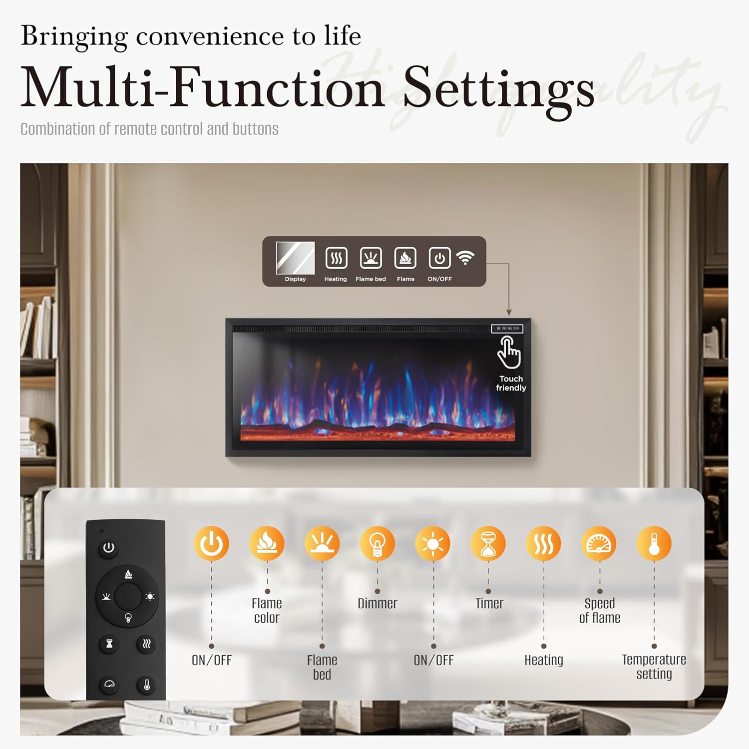 Sophia William 42 Inch Electric Fireplace with Remote Control