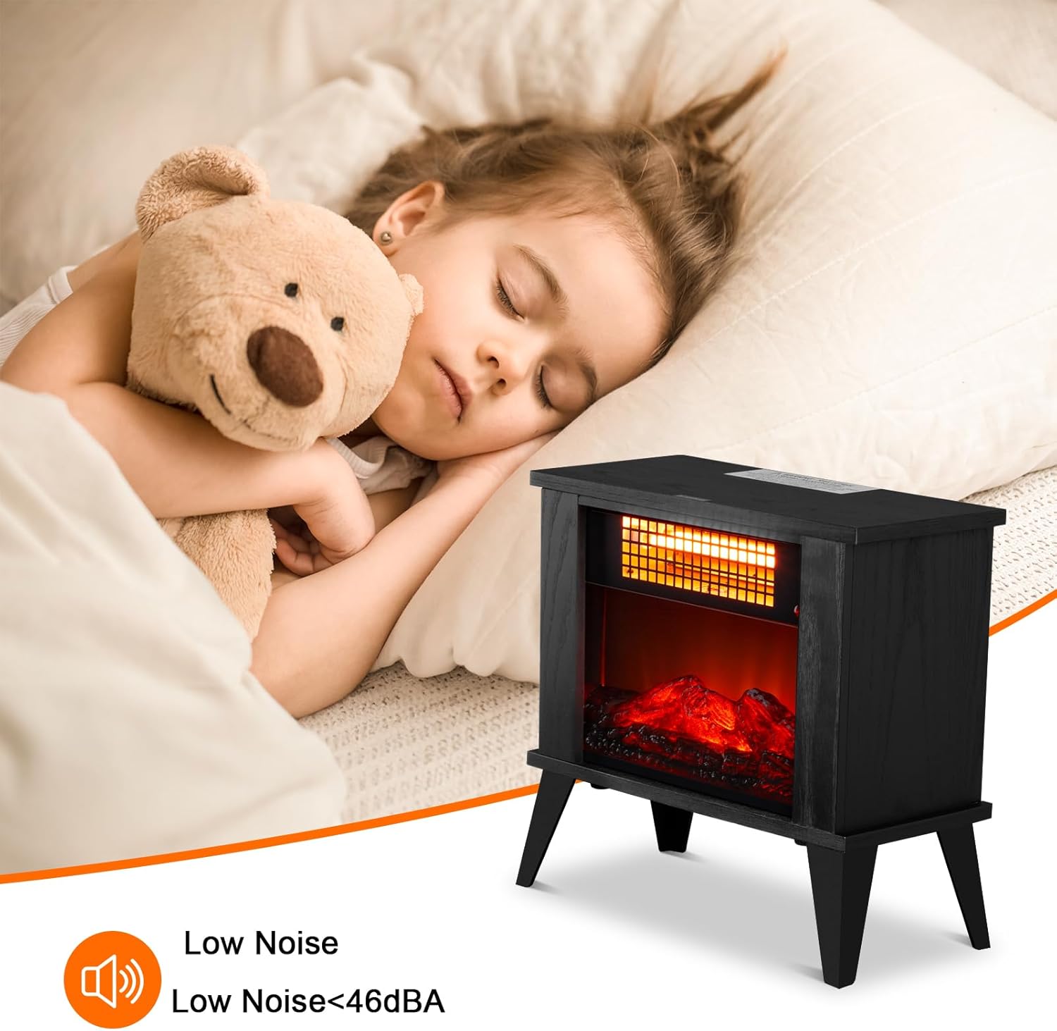 ROVSUN Electric Fireplace Stove 15W Realistic Flame Adjustable Heating