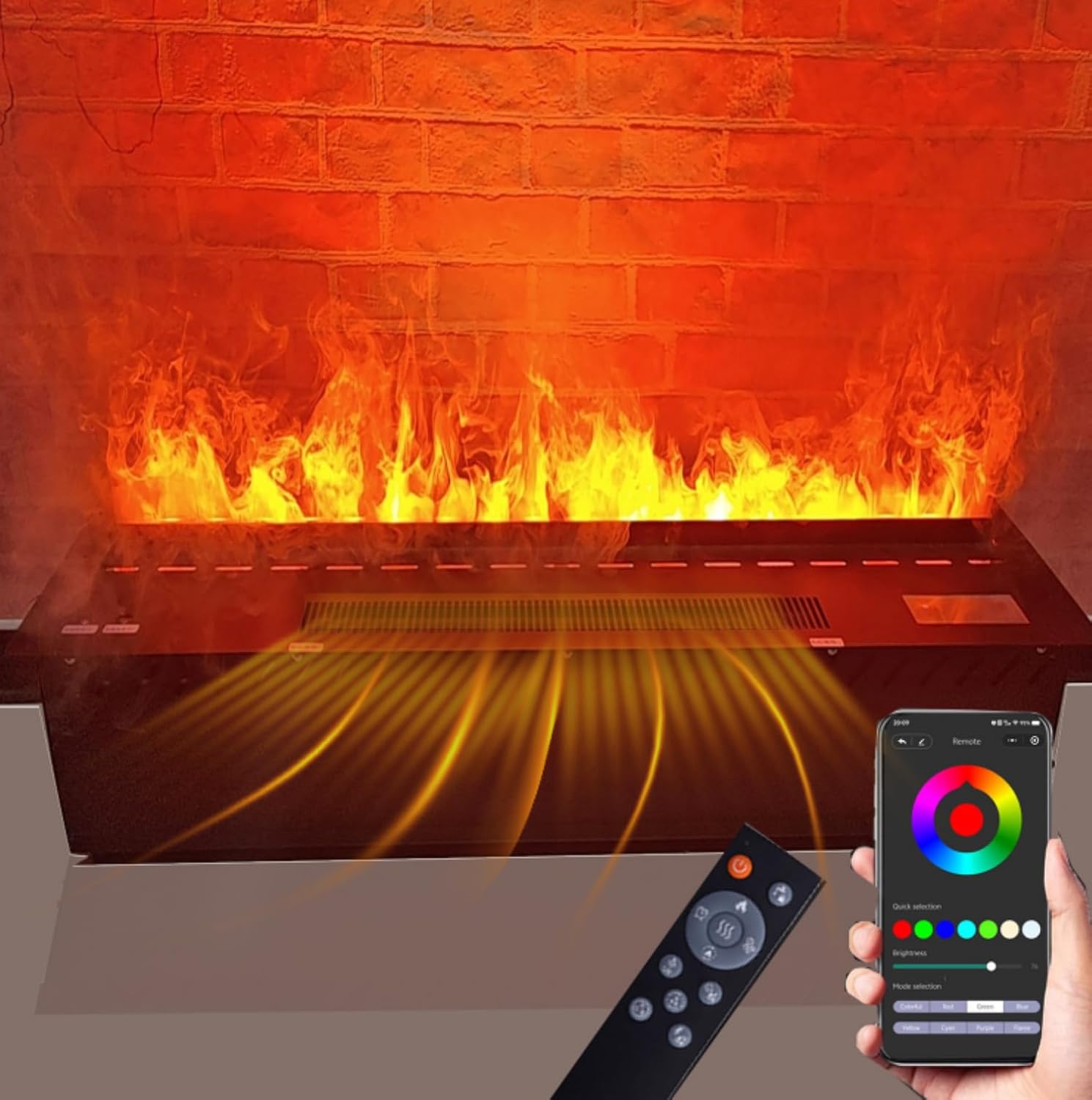 4724 Inch 3D Atomizing Electric Fireplace with Timer