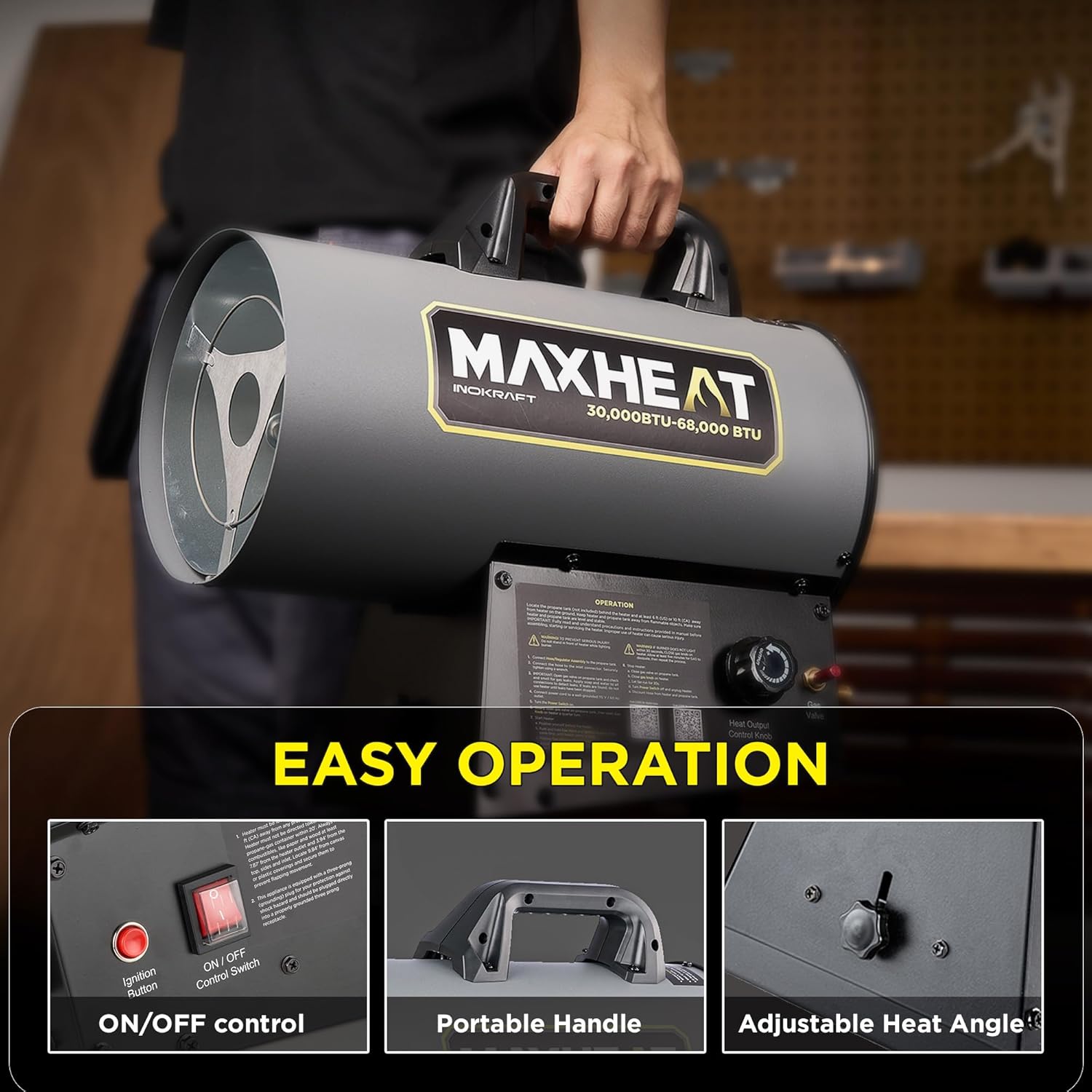 InoKraft Maxheat MH68 Propane Heater 68000 BTU Portable for Garage