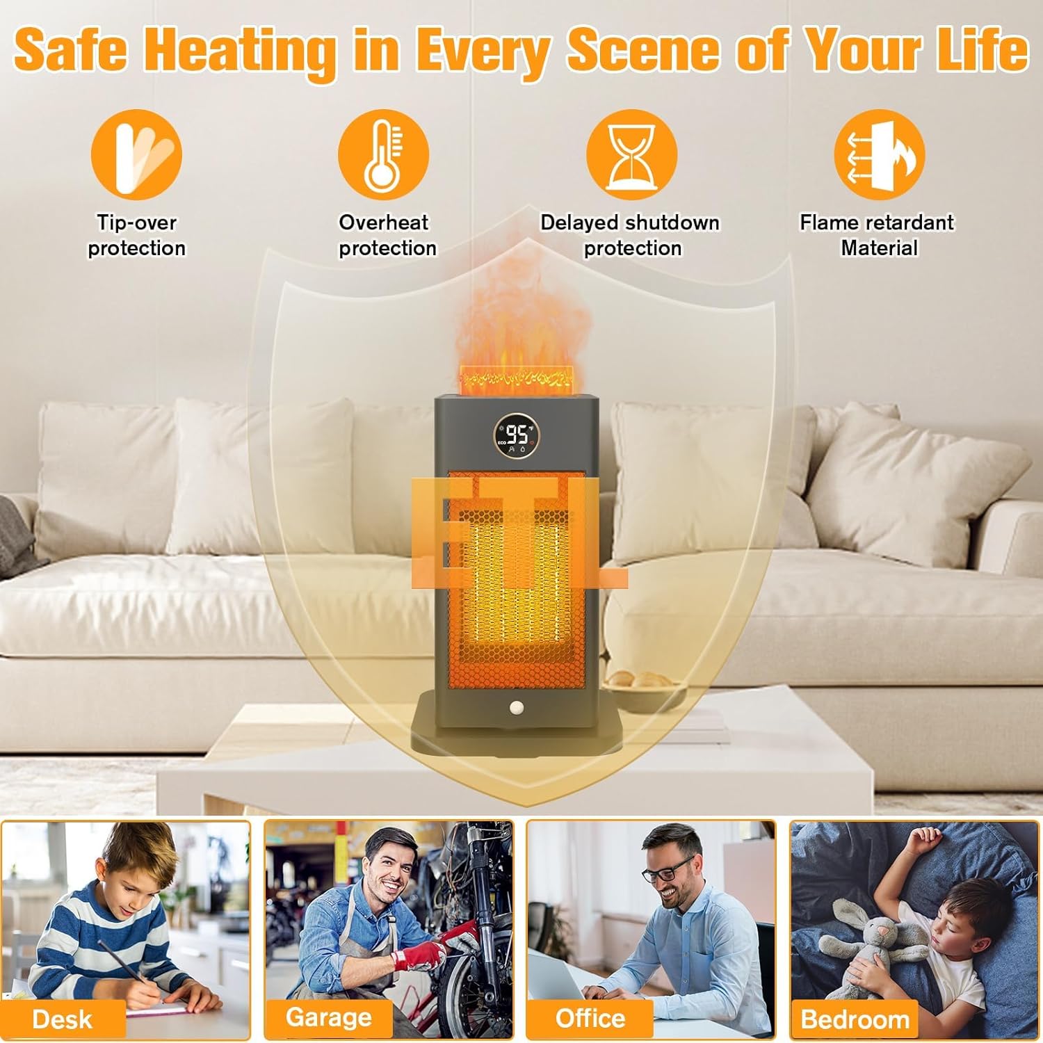 Verminget 1500W PTC Space Heater with 3D Flame and Humidifier