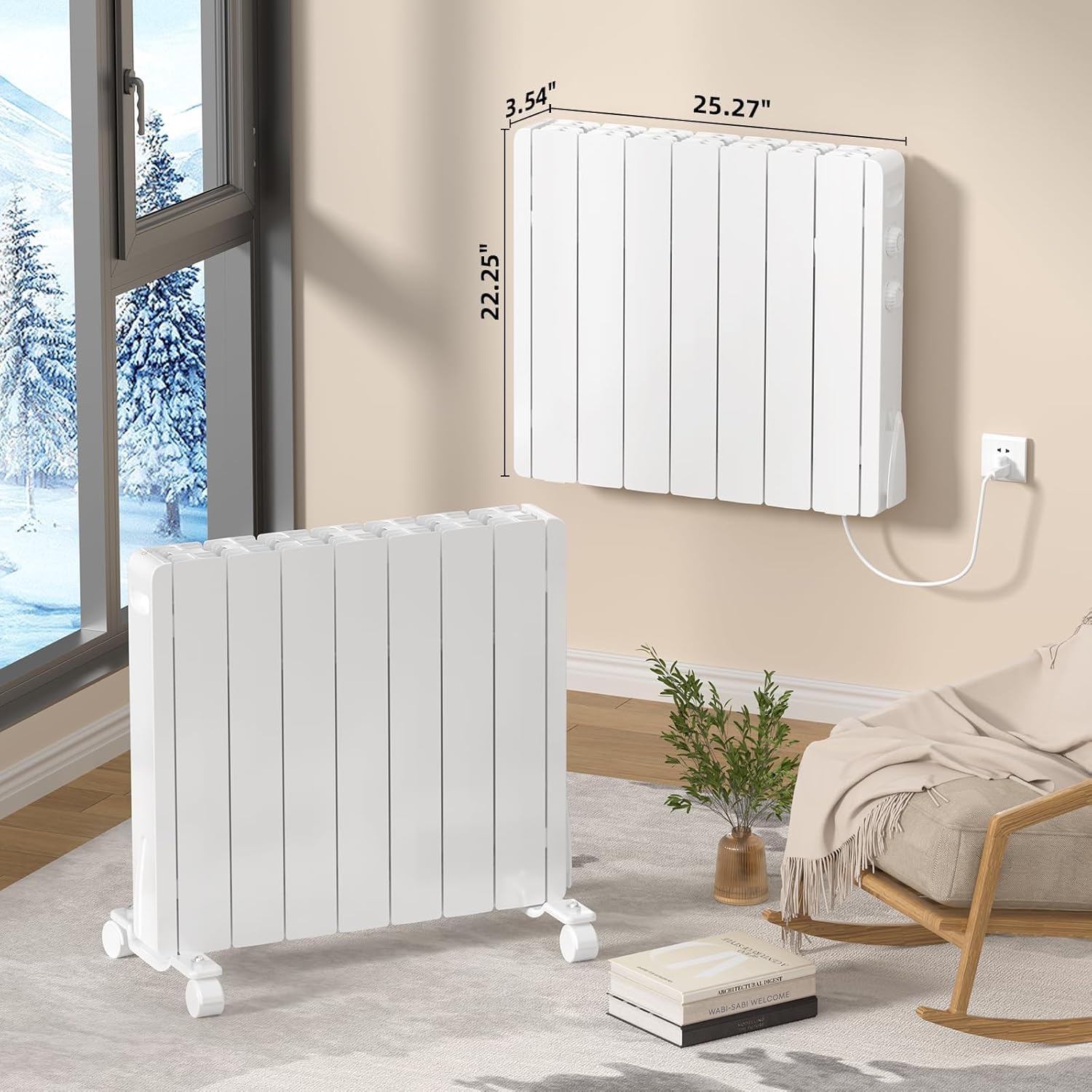 Eueiriup 1500W Electric Wall Heater with Thermostat and Wheels