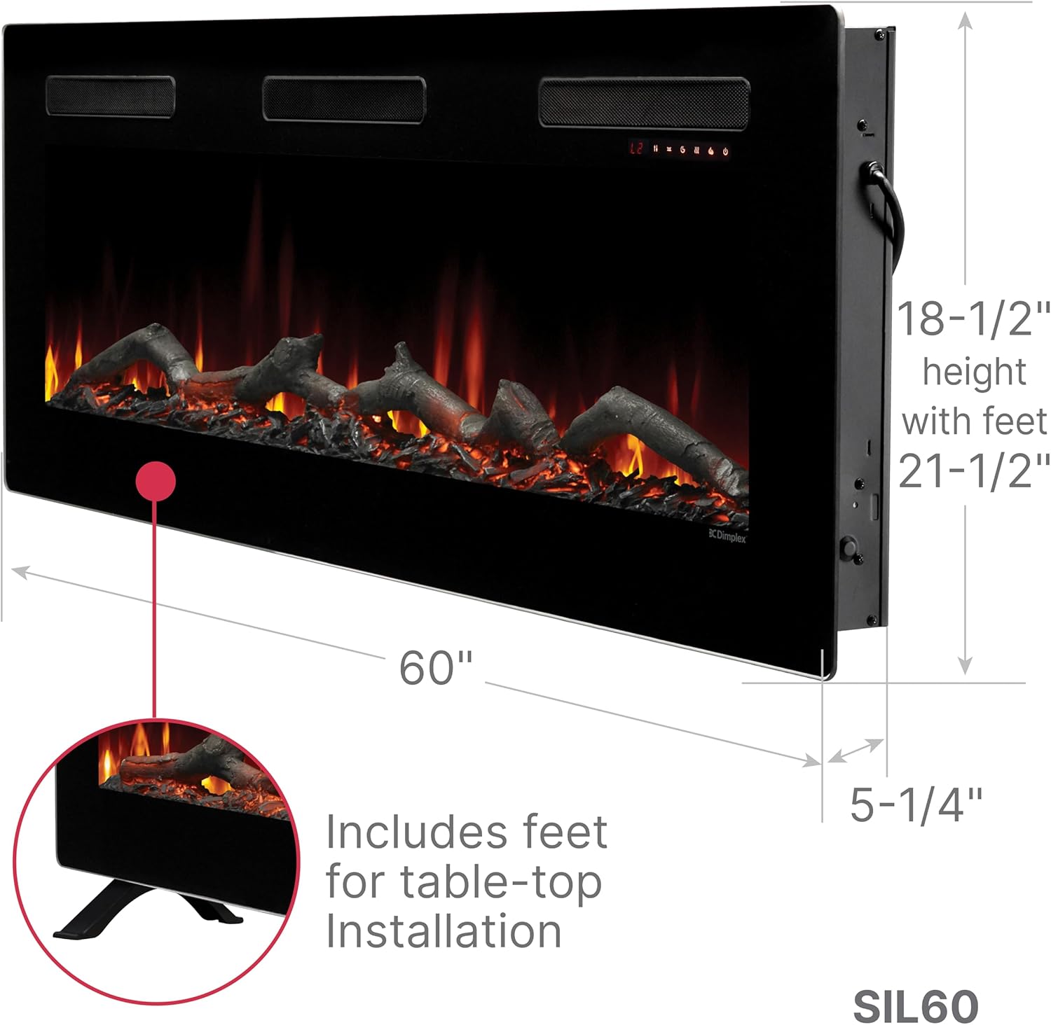 Dimplex Sierra 60 Electric Fireplace Heater - Wall Mounted 1400W Black