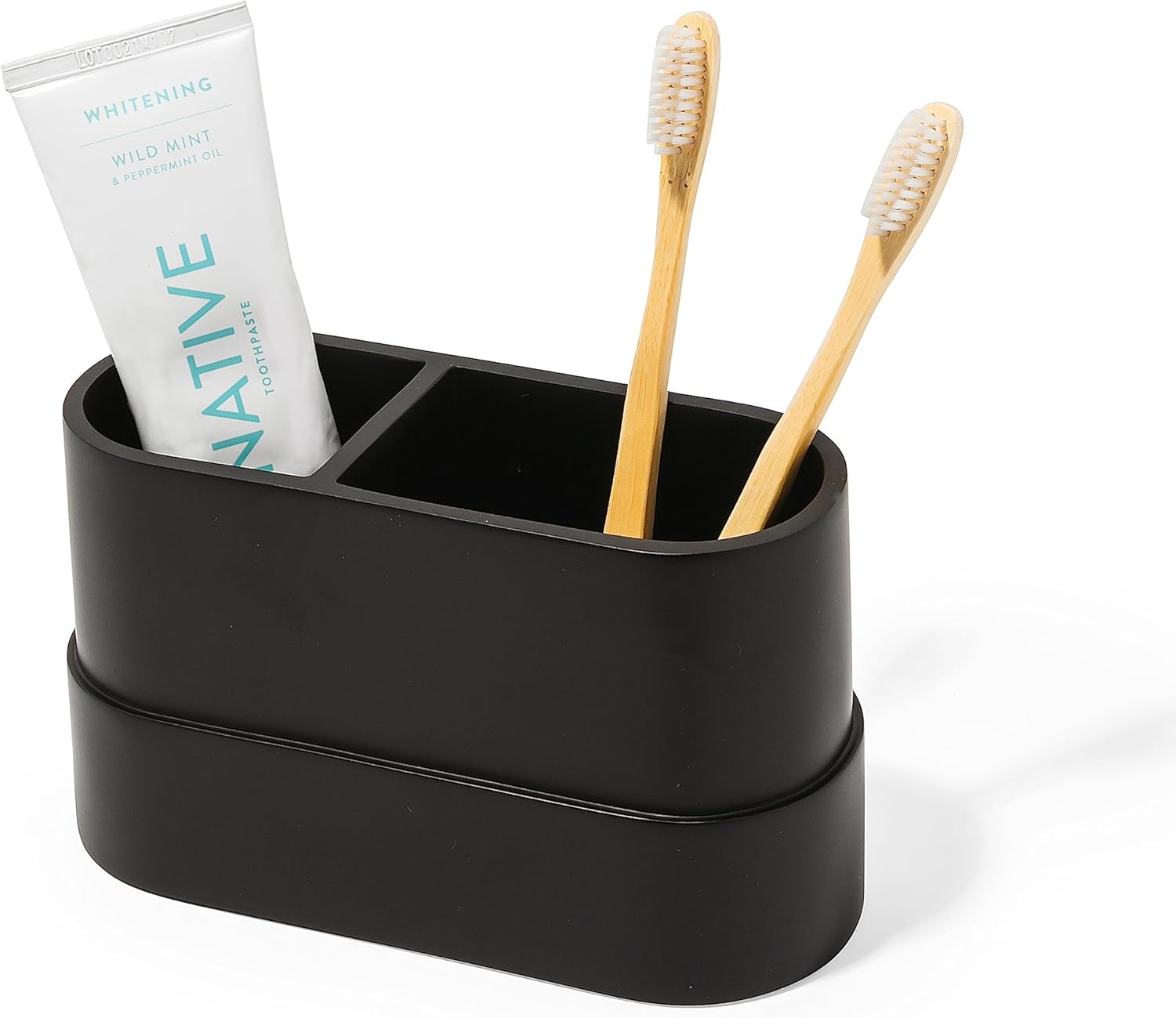 Matte Black Toothbrush Holder with 2 Compartments