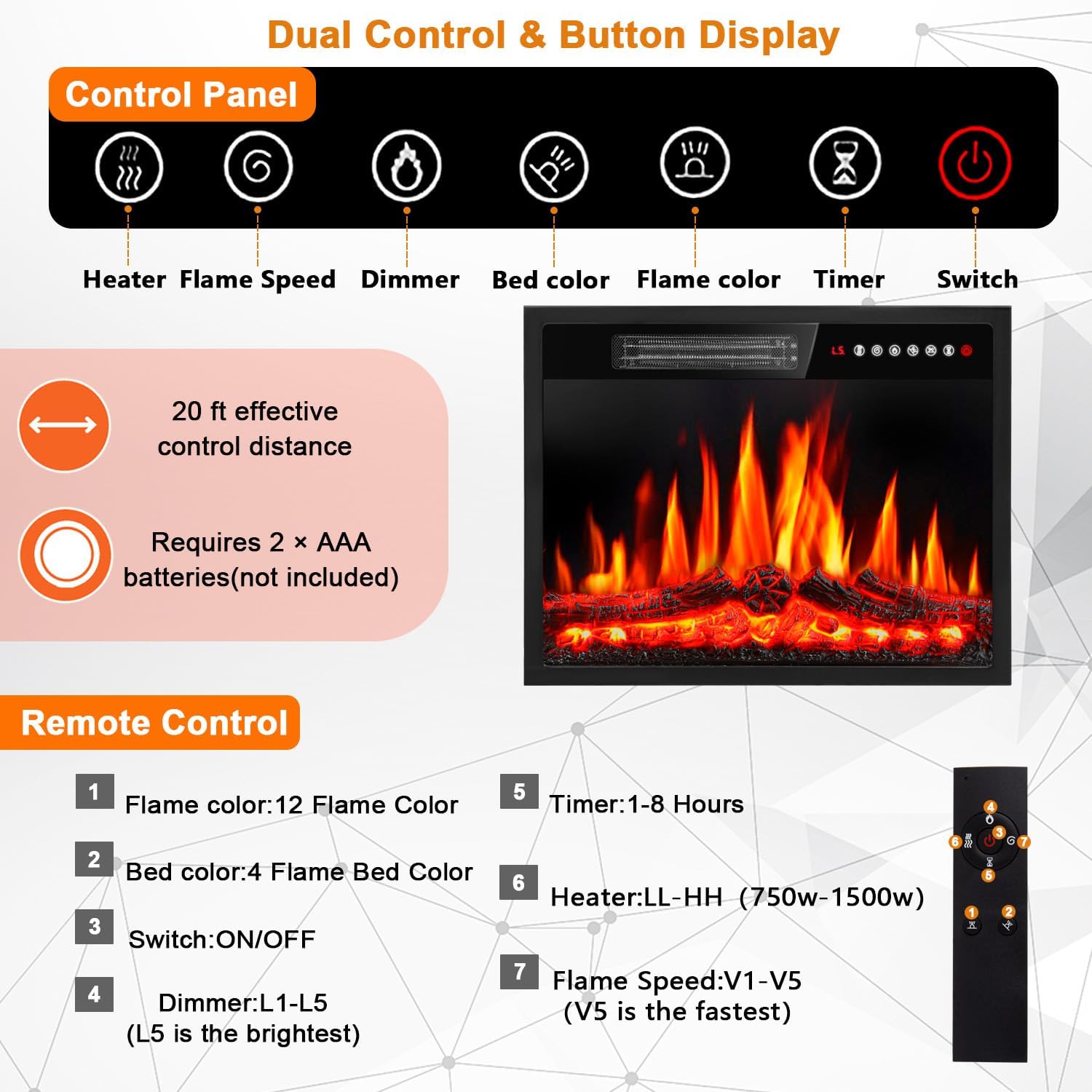 PRETZI 23 Inch Electric Fireplace with Remote Touch Screen 1