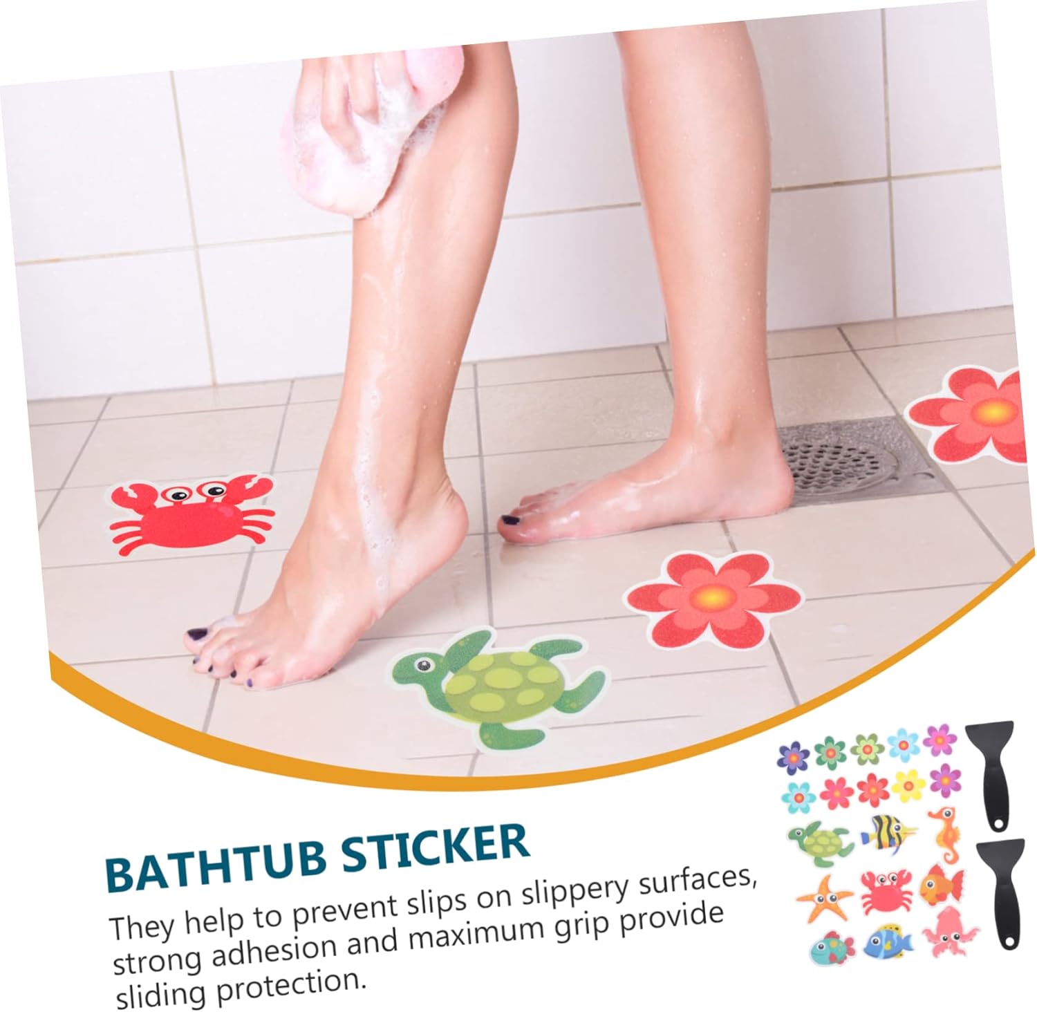 Yardenfun 1Set Life Slip Bathtub Stickers with Scrapers