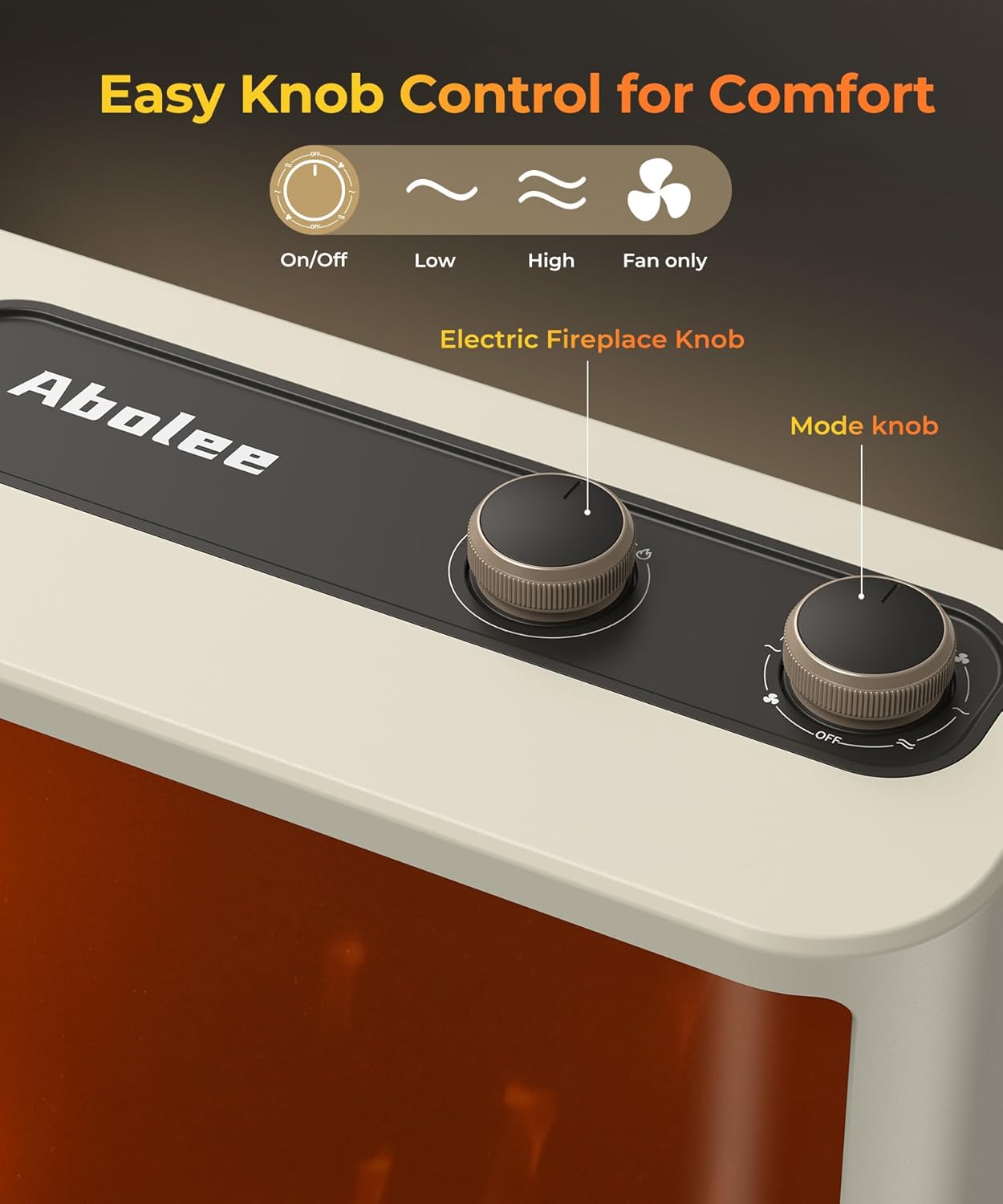 Abolee Fireplace Heater with Realistic LED Flame