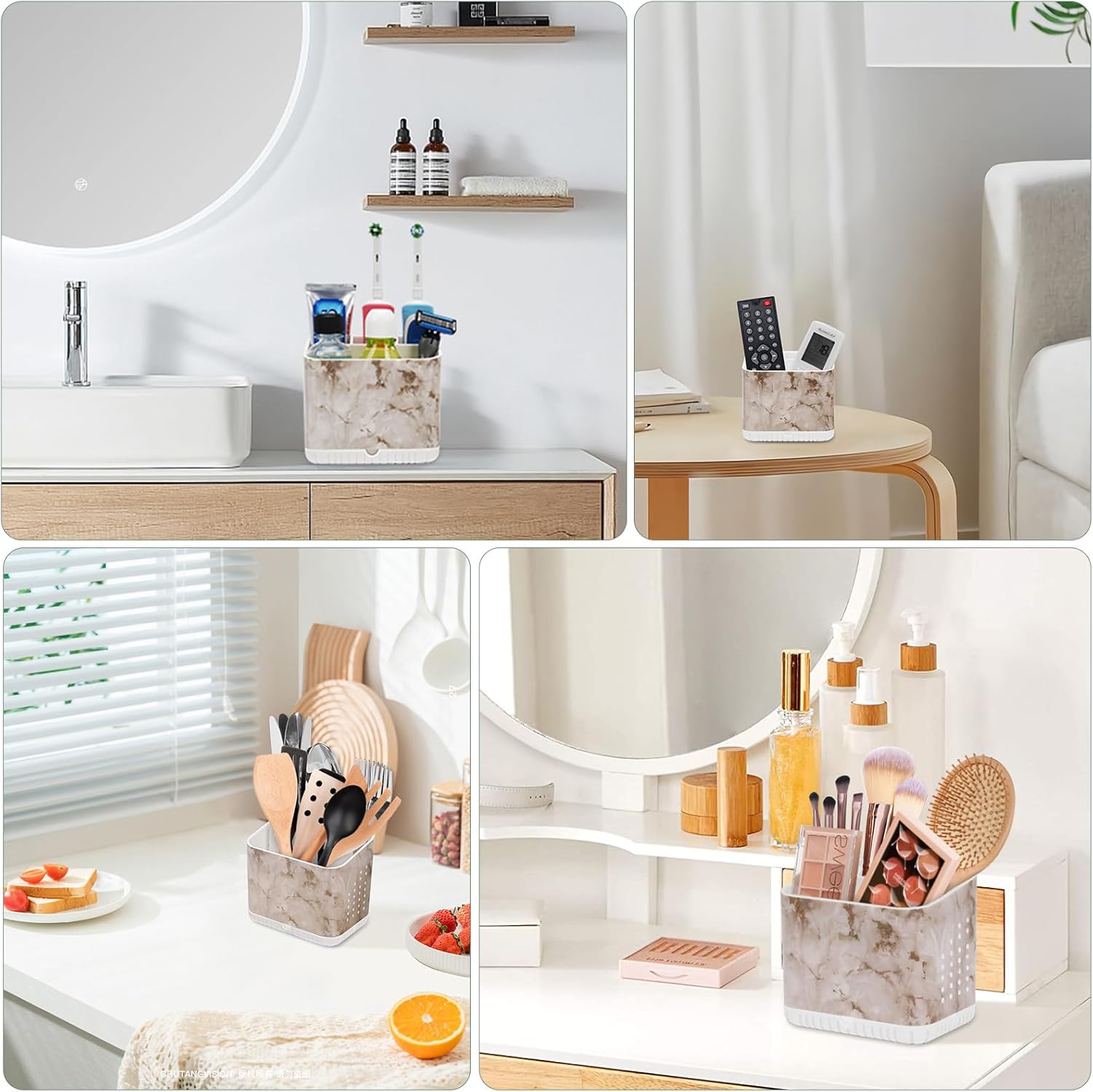 PARKMANI 4 Slots Toothbrush Holder with Drainage and Marble Design