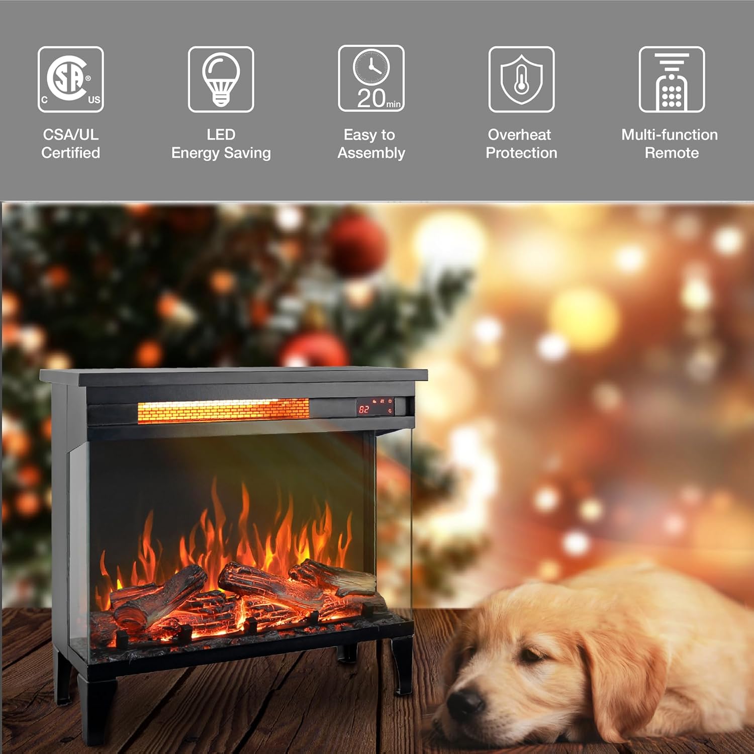 Doredo 3-Sided Electric Fireplace with Remote Control 1
