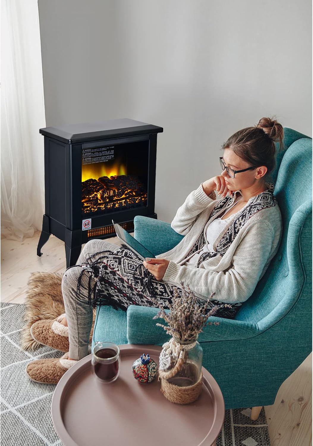 Tangkula 18 Inches Electric Fireplace Stove with Realistic Flame Effect