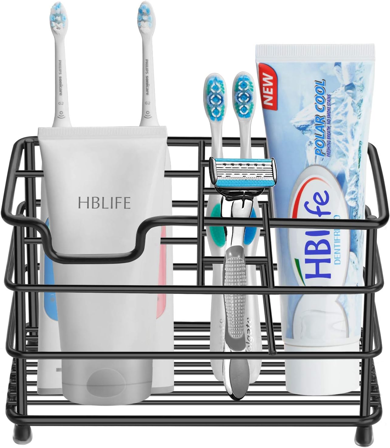HBlife Electric Toothbrush Holder with 7 Slots - Black Stainless Steel Bathroom Organizer