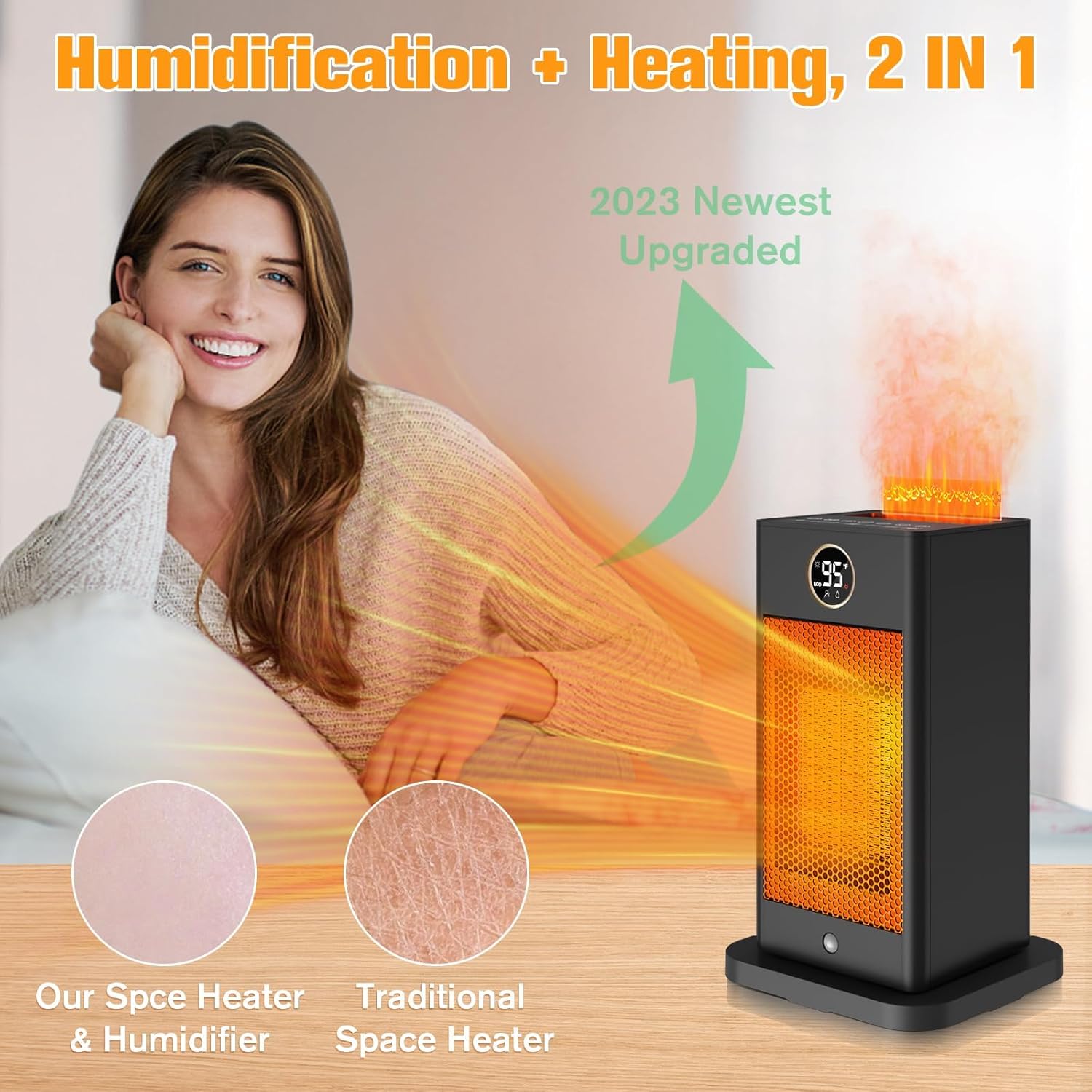 Verminget 1500W PTC Space Heater with 3D Flame and Humidifier