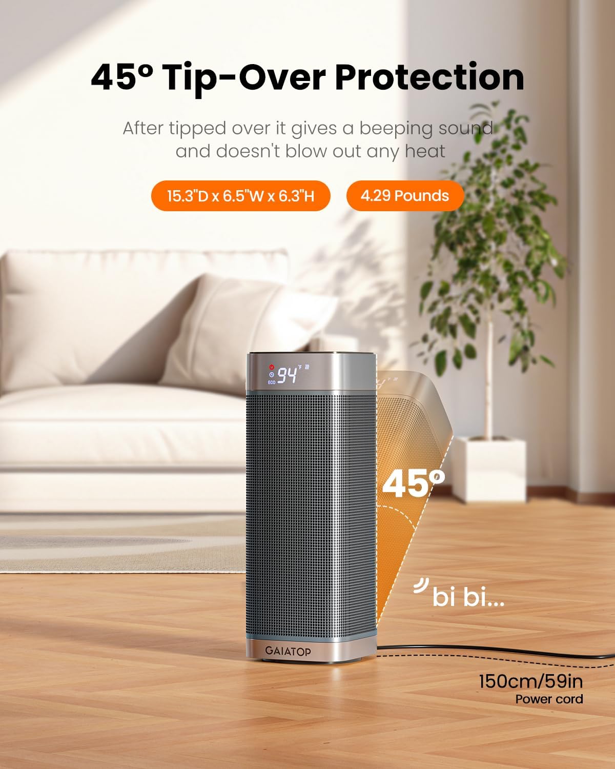 Gaiatop 1500W Electric Space Heater with 5 Modes and Remote Control 1