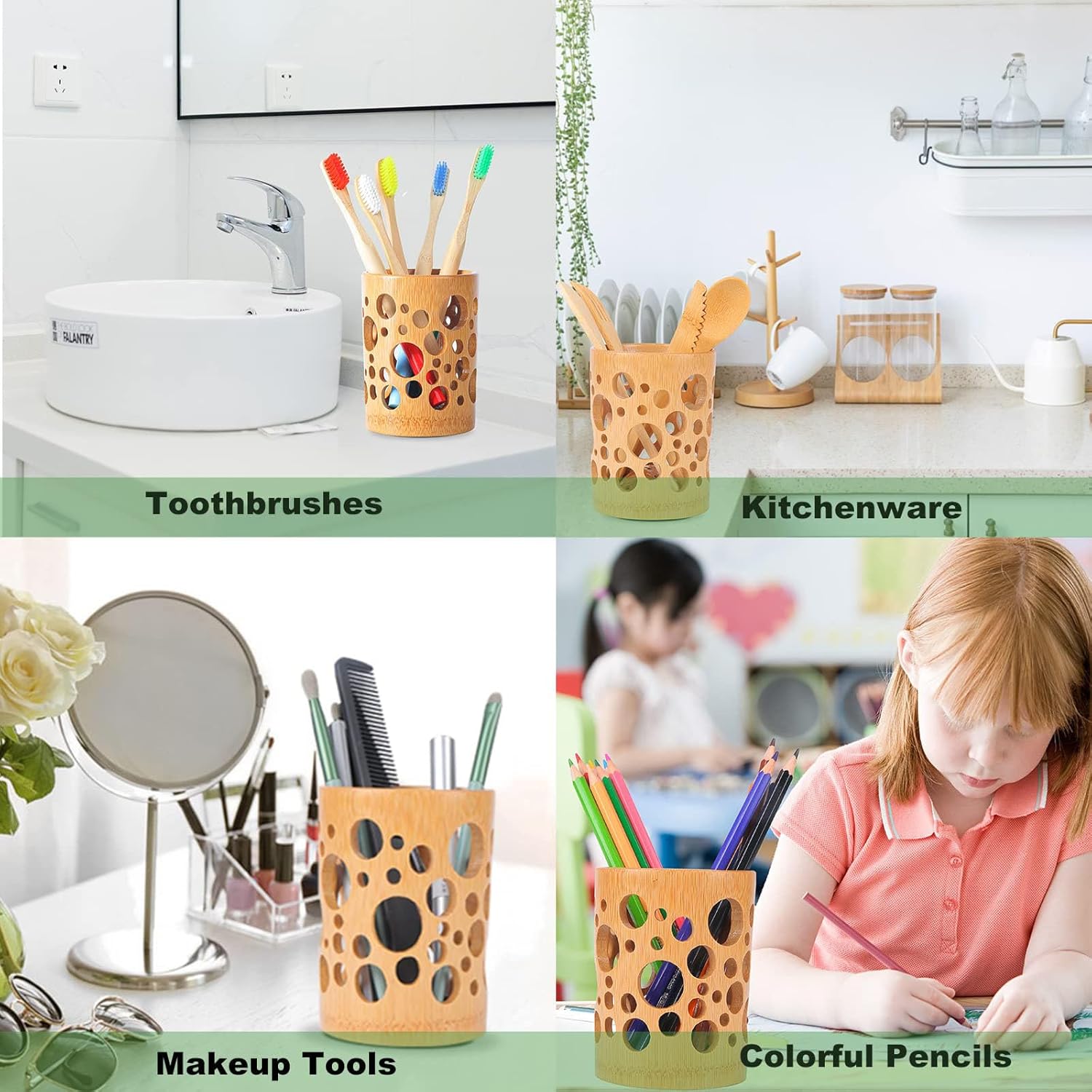 Eco Bamboo Toothbrush Holder with Drainage