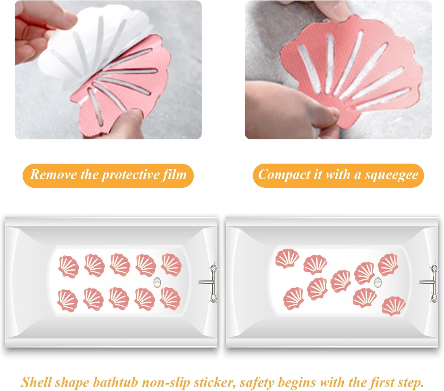 Coufce Bathtub Stickers Non-Slip Safety Treads Pink 12Pcs