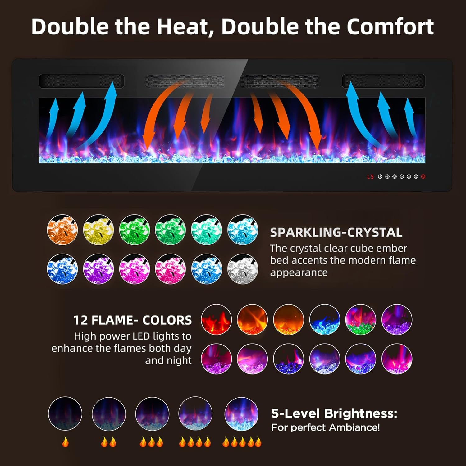 BREEZEHEAT 50 Inch Ultra Thin Electric Fireplace with Remote Control and Touch Screen
