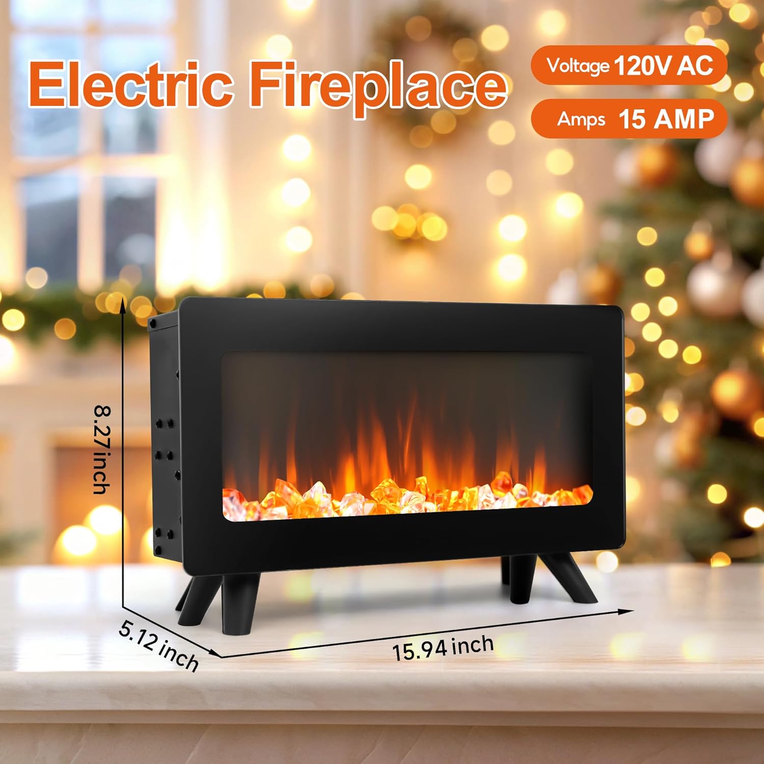 FLAMESHADE 16 Electric Fireplace - LED 3D Flames Freestanding 750W1500W Overheat Protection