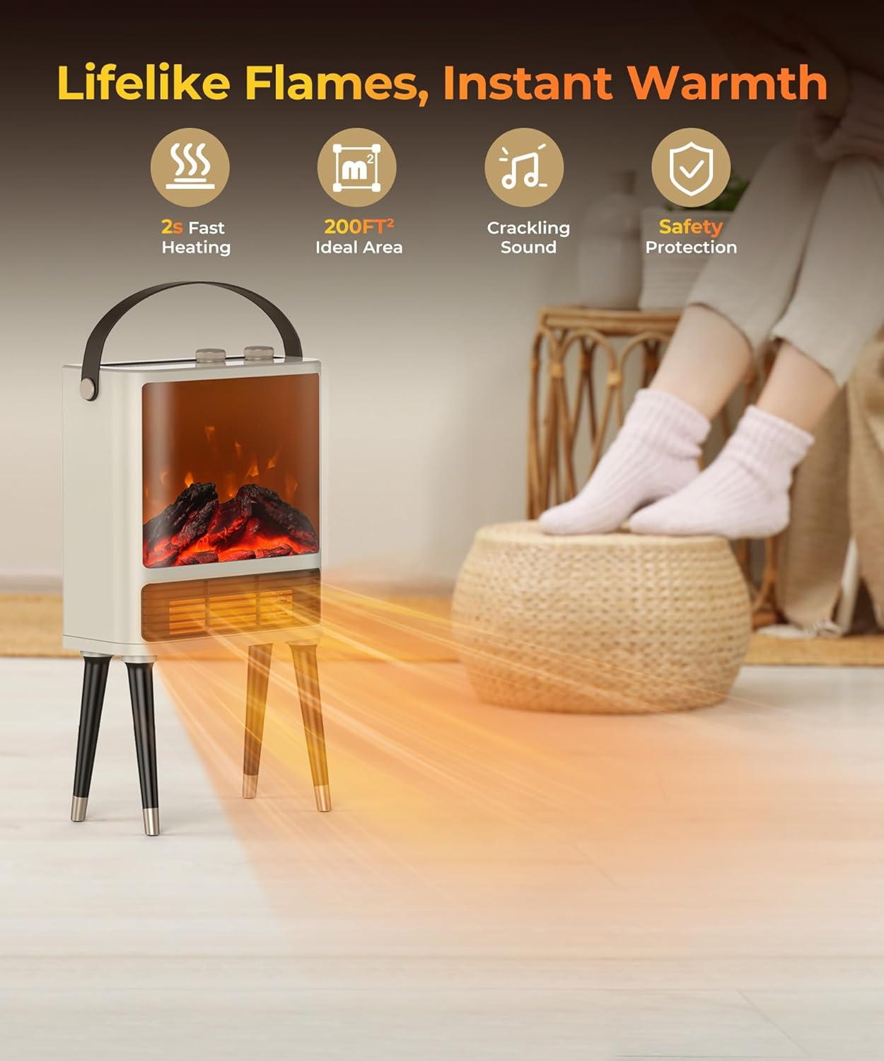 Abolee Fireplace Heater with Realistic LED Flame