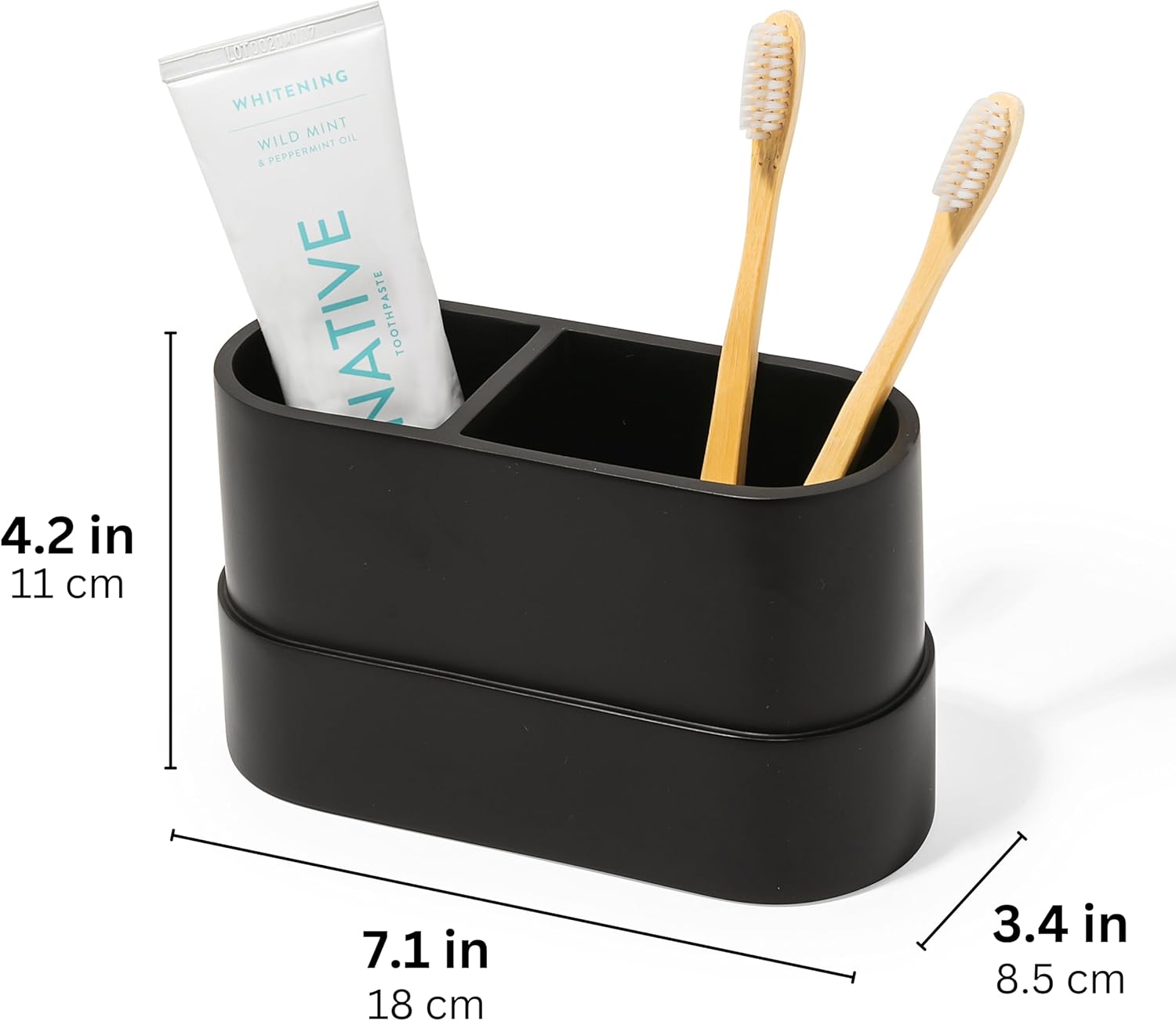 Matte Black Toothbrush Holder with 2 Compartments